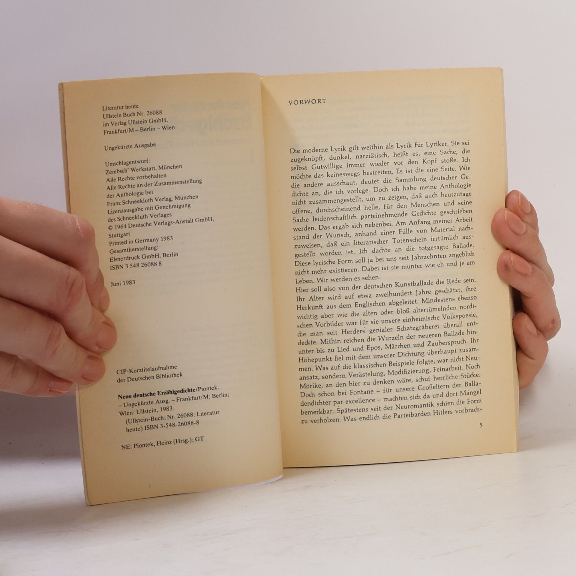 Heinz Piontek Literatur heute: Neue deutsche Erzählgedichte