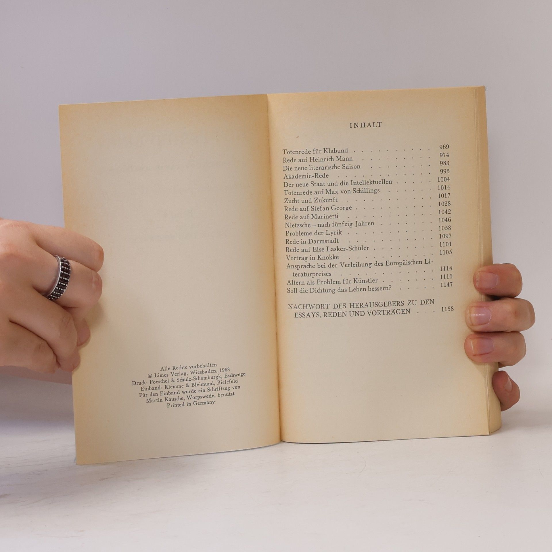 Gottfried Benn Gesammelte Werke 4. Reden und Vorträge