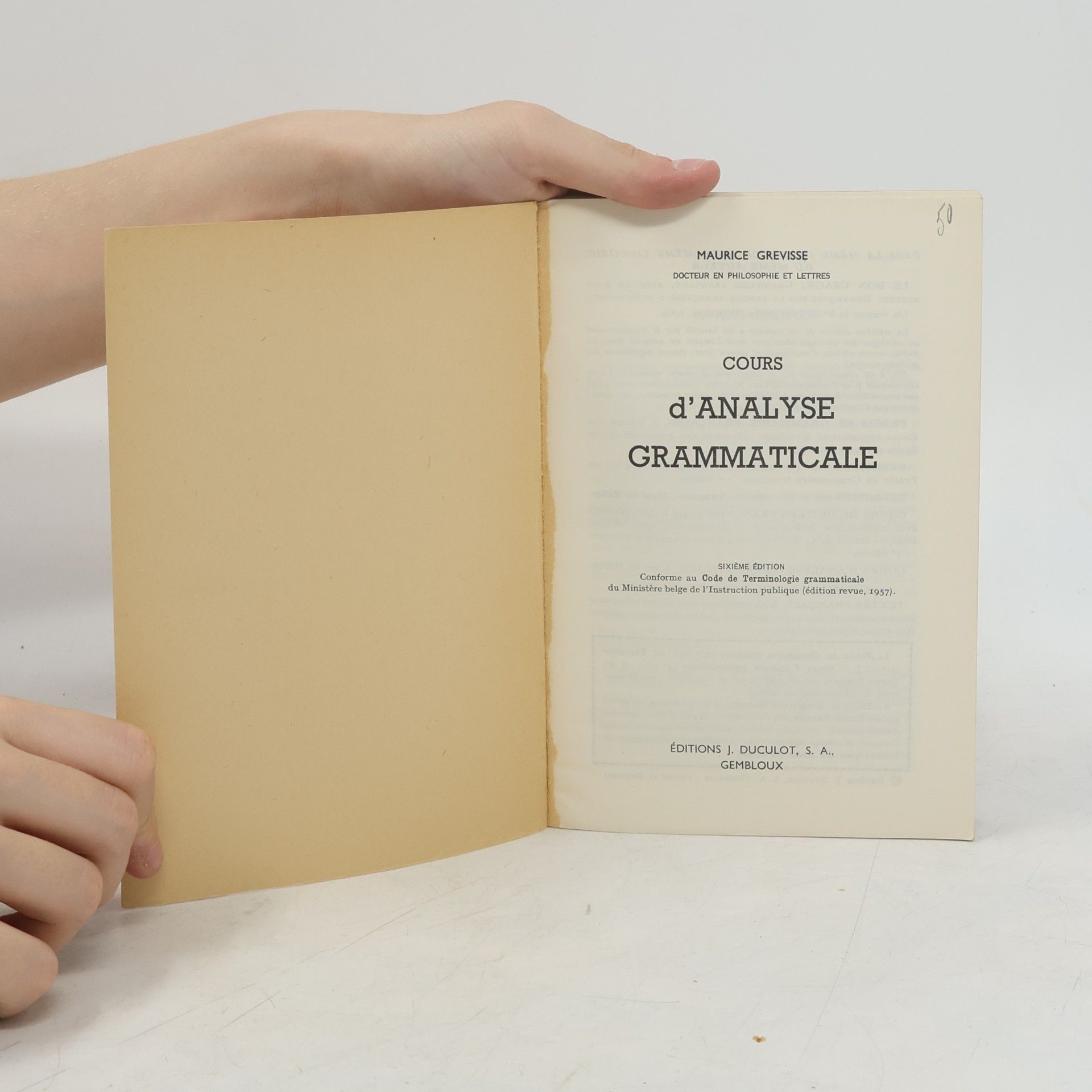Maurice Grevisse Cours d'Analyse Grammaticale