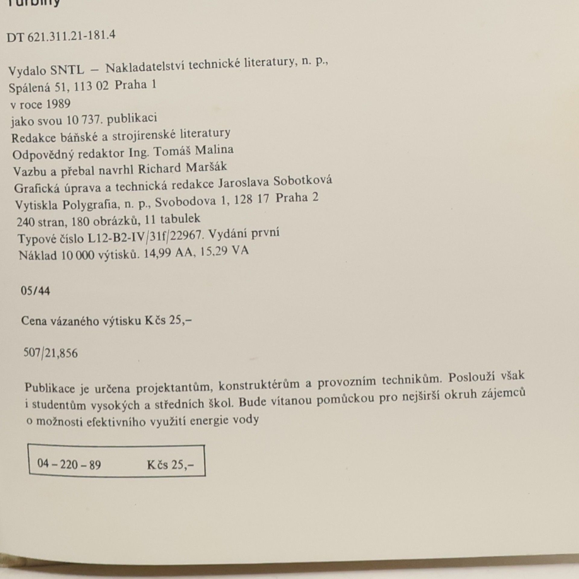 Josef Bednář Malé vodní elektrárny: turbíny. 2. díl