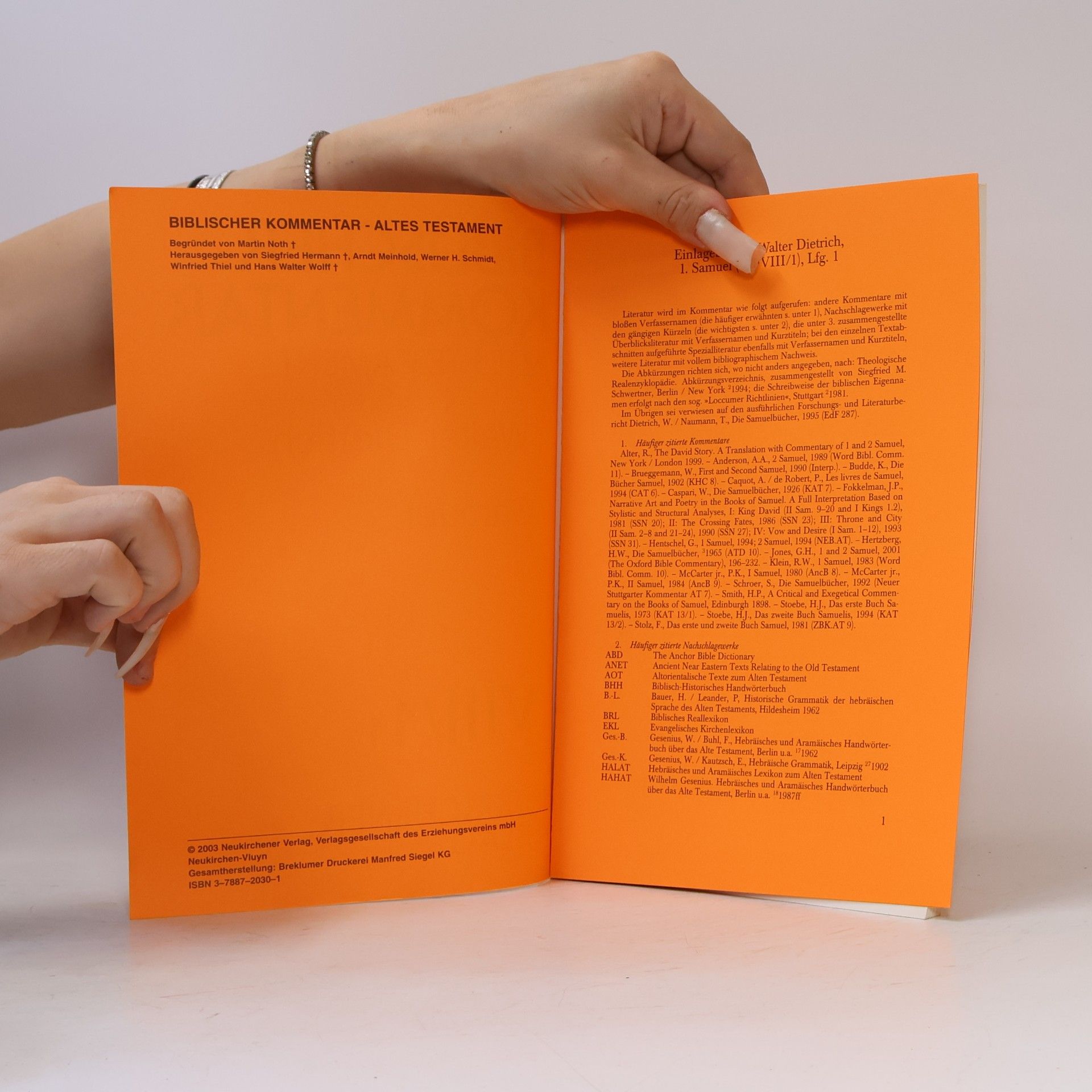 Walter Dietrich Biblischer kommentar altes Testament 1 - VIII/1