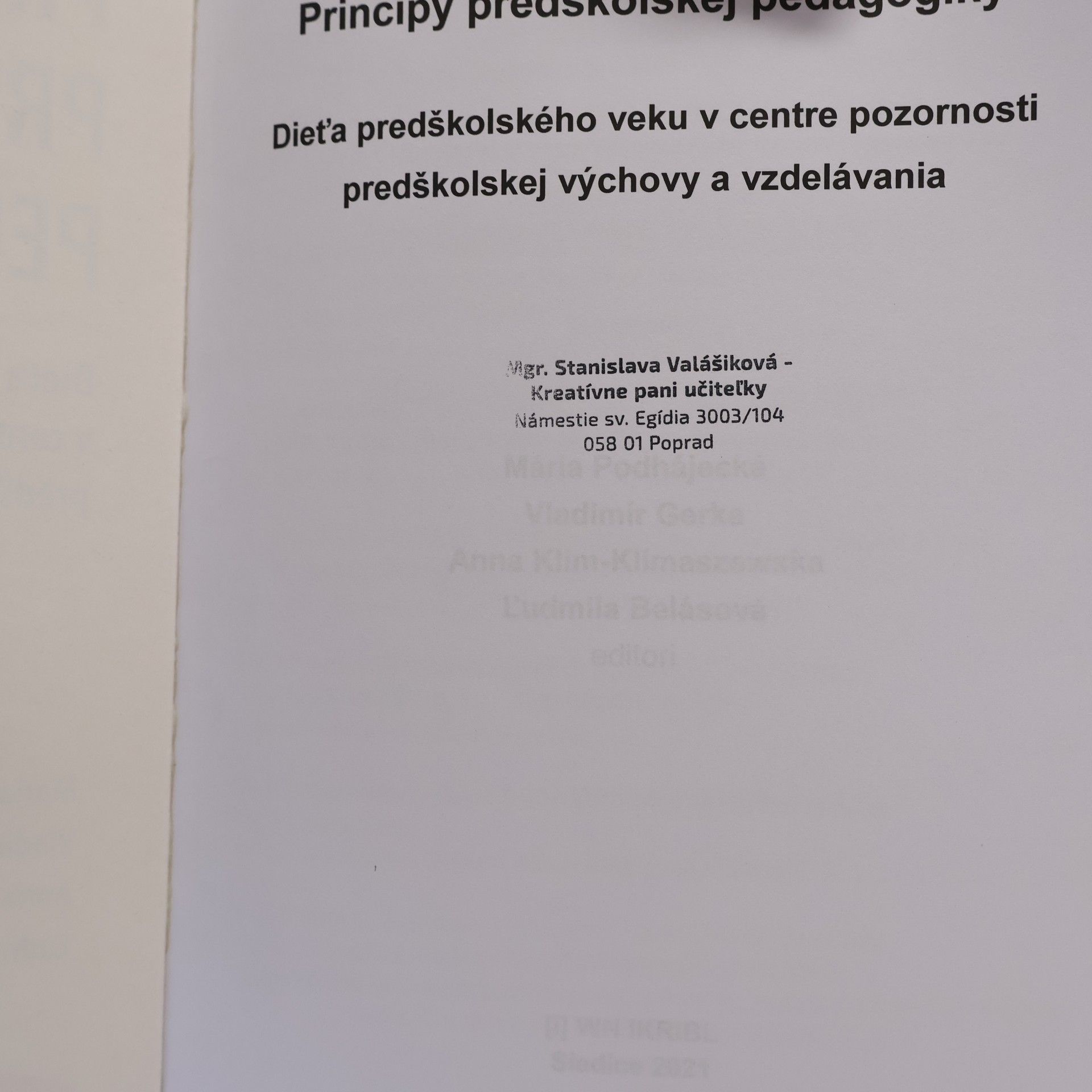 Mária Podhájecká Princípy predškolskej pedagogiky