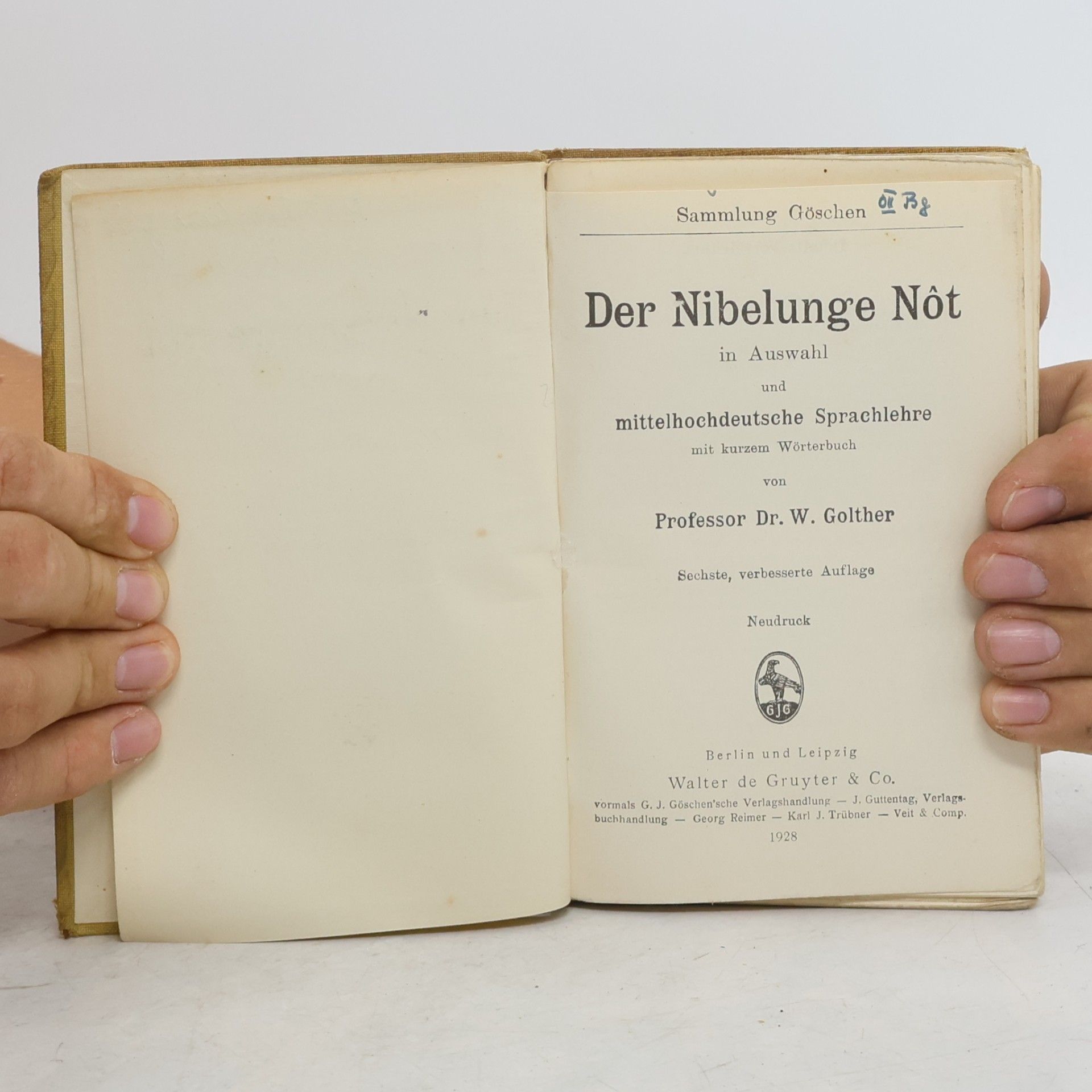 Wolfgang Golther Der Nibelunge Nôt in Auswahl und mittelhochdeutsche Sprachlehre mit kurzem Wörterbuch