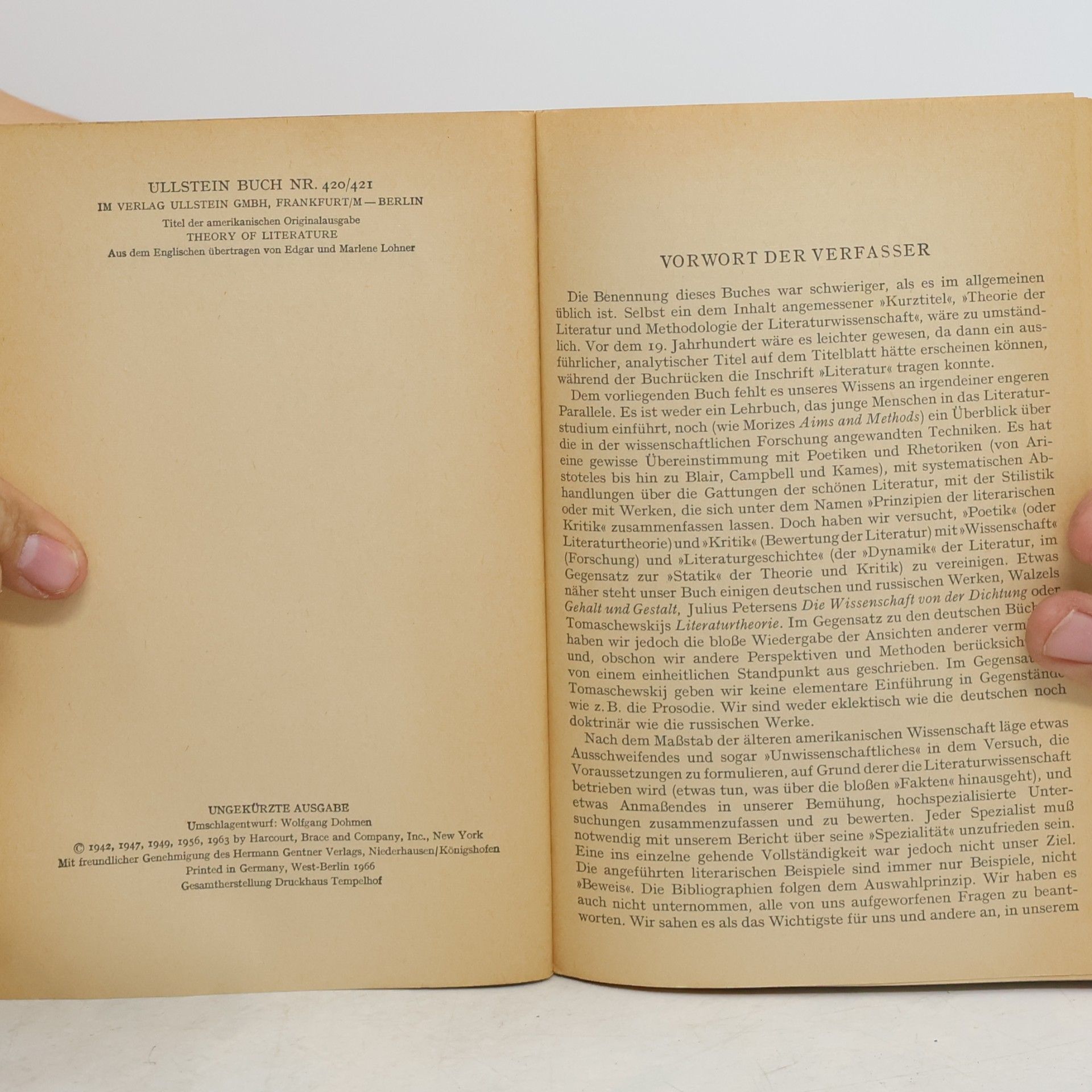René Wellek Theorie der Literatur
