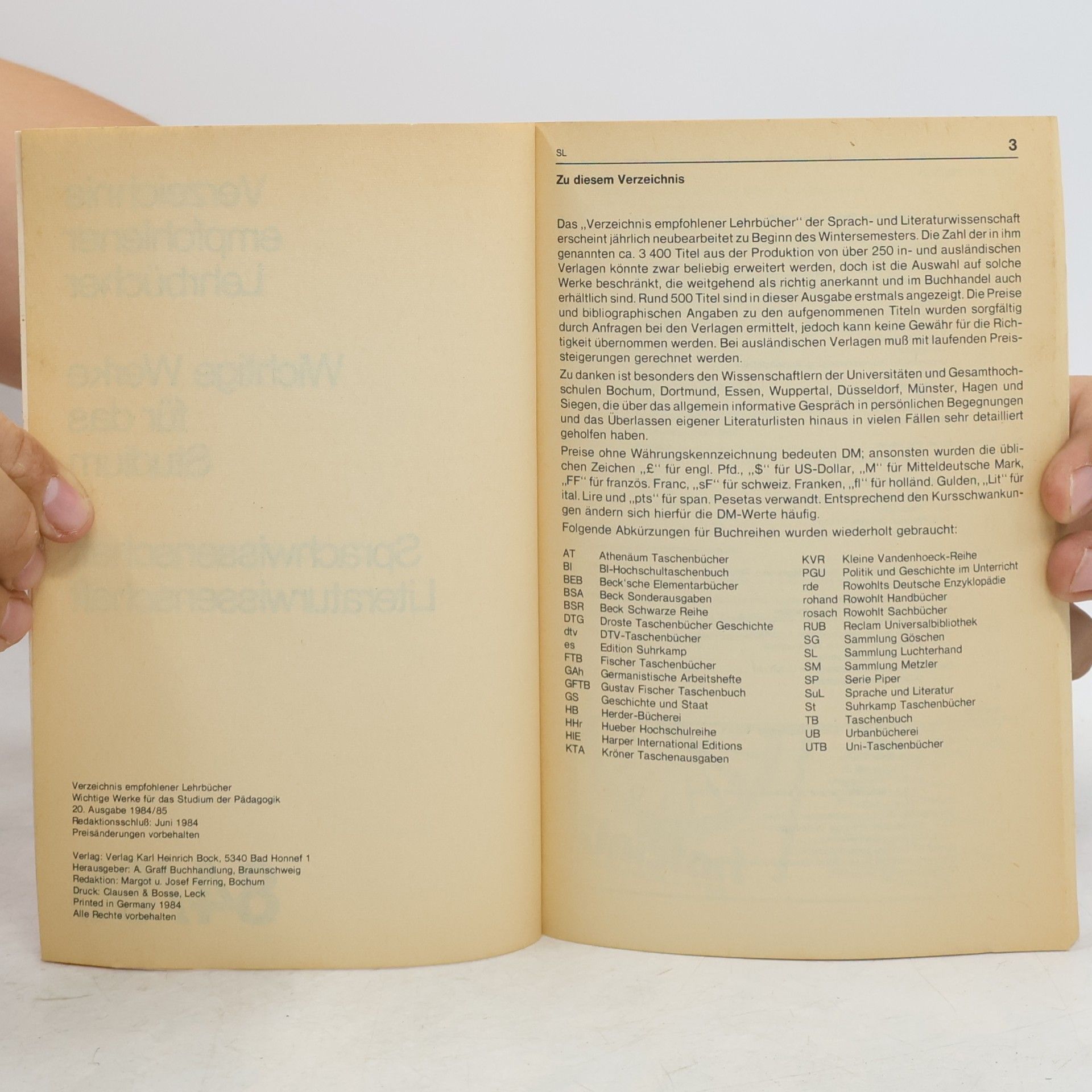 kolektiv Verzeichnis empfohlener Lehrbücher SL 84/85
