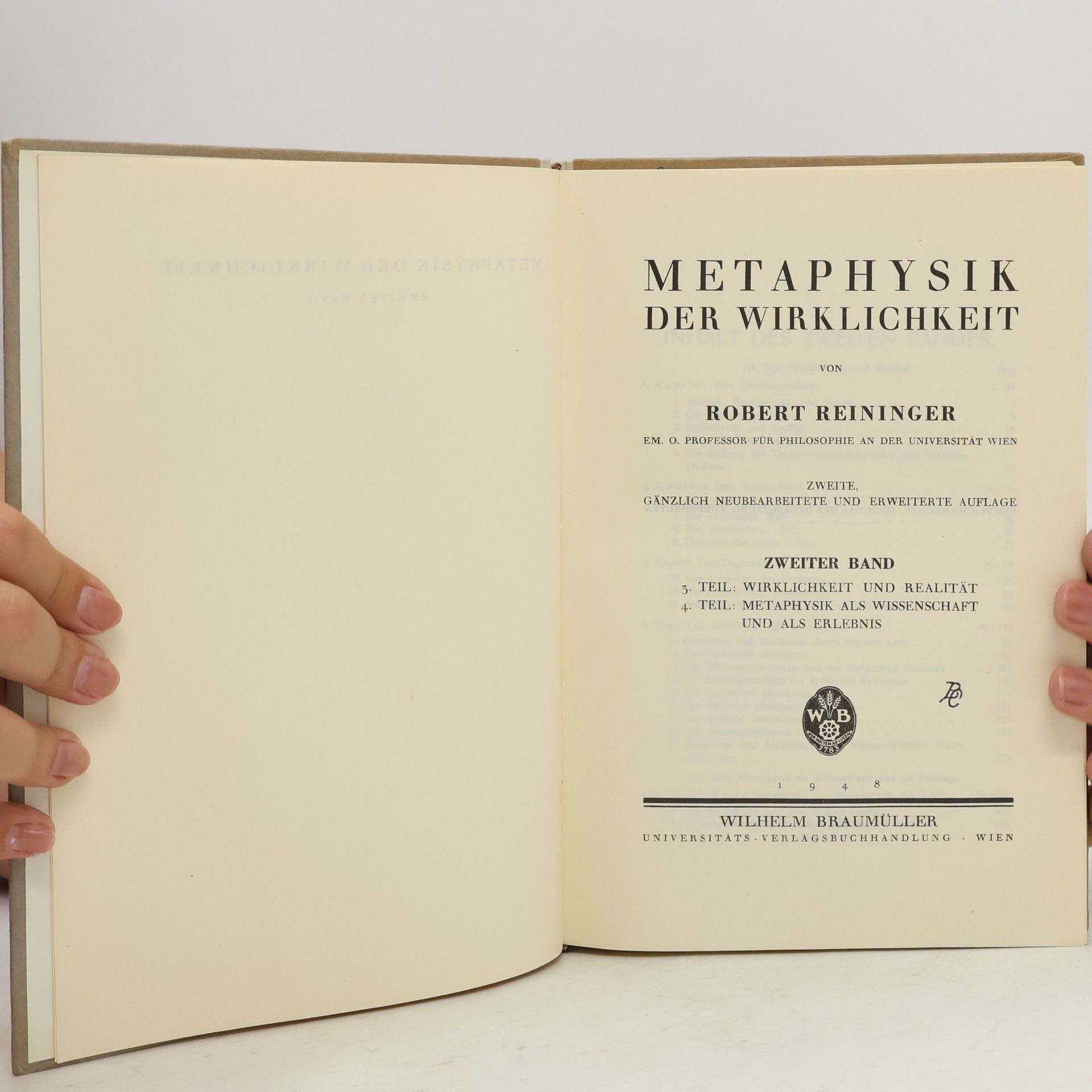 Robert Reininger Metaphysik der Wirklichkeit