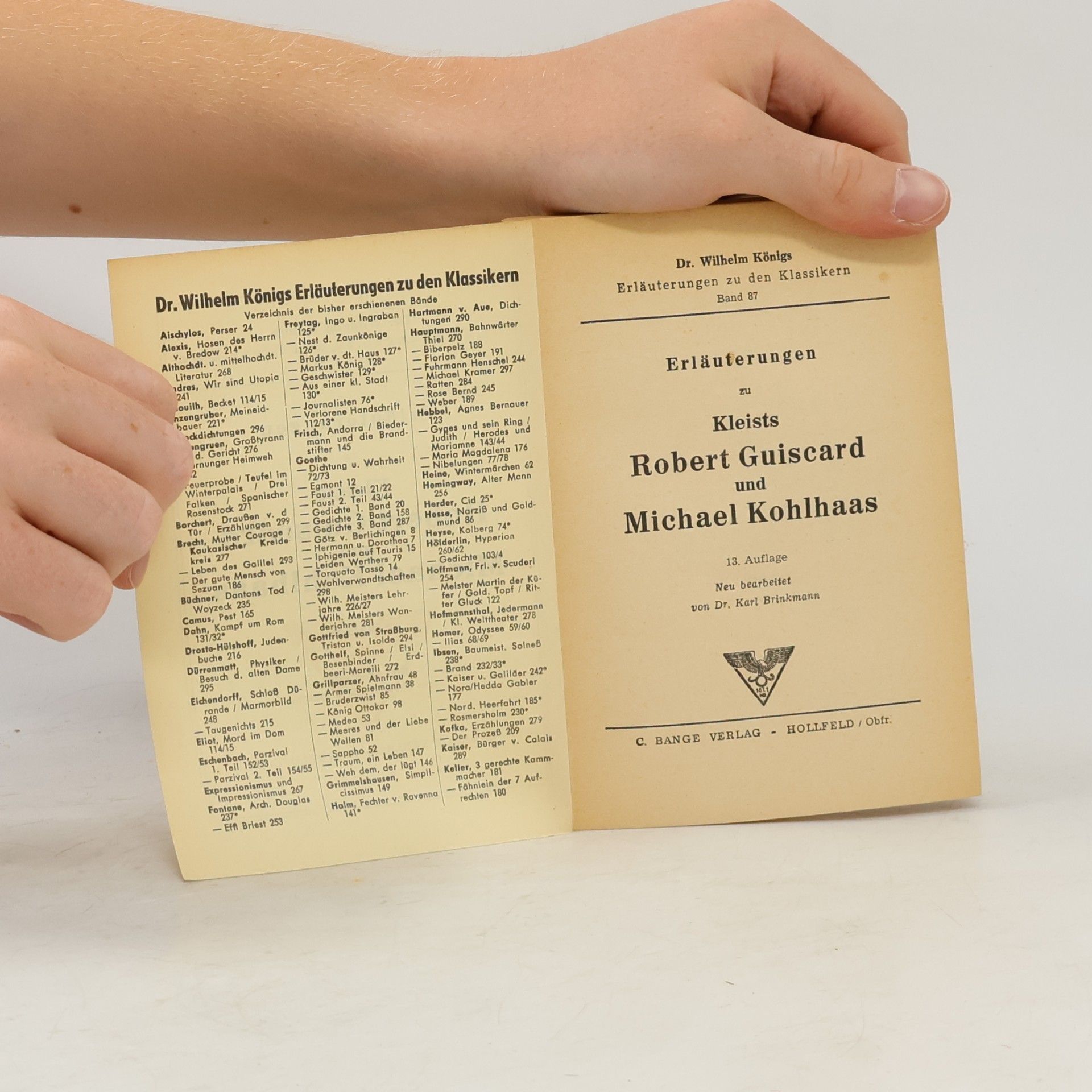 Karl Brinkmann Erläuterungen zu Kleists Robert Guiscard und Michael Kohlhaas