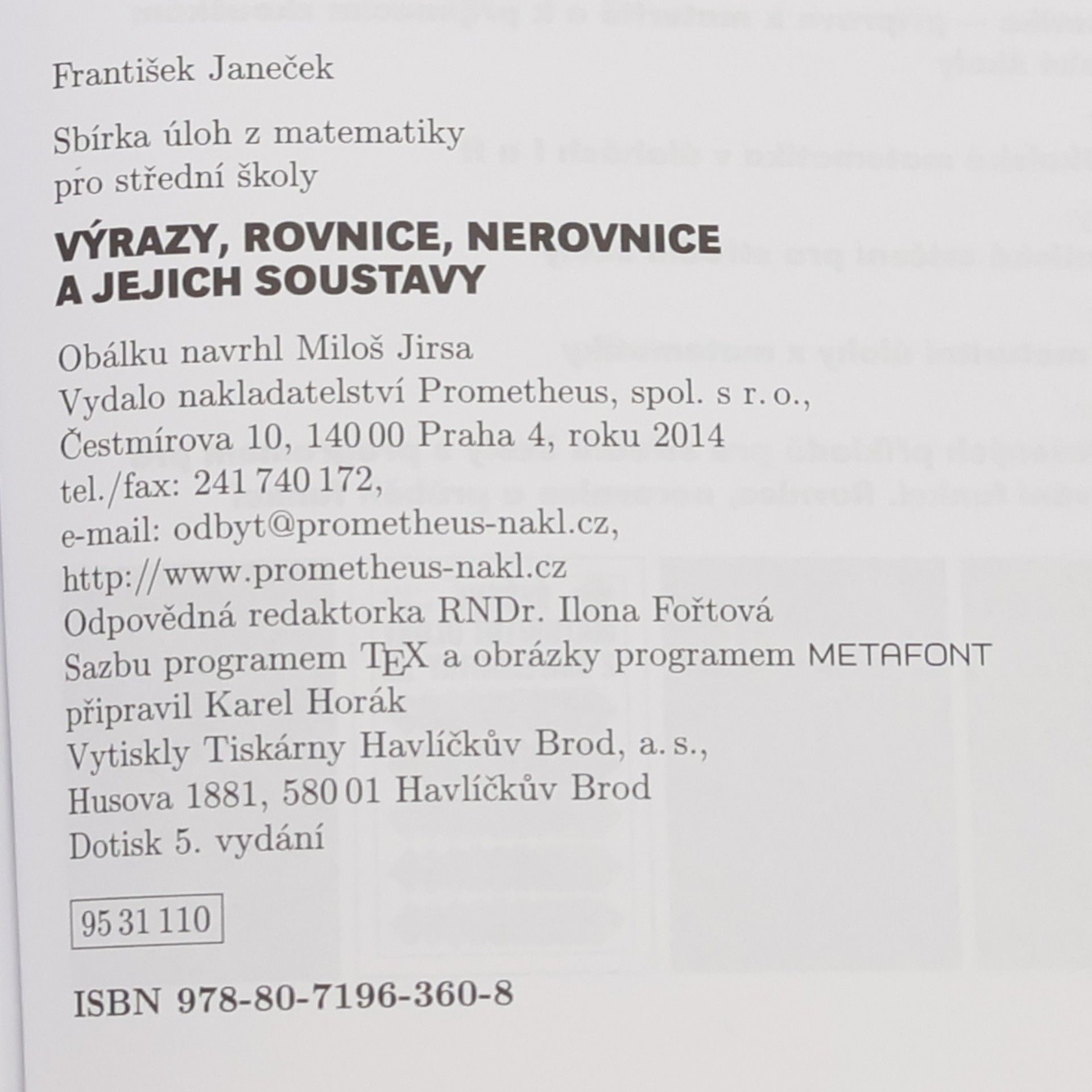 František Janeček Sbírka úloh z matematiky pro střední školy
