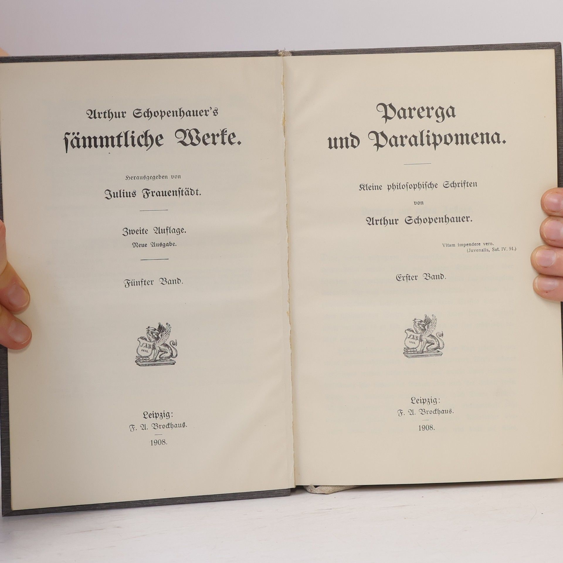 Arthur Schopenhauer Parerga und Paralipomena. Erster Band