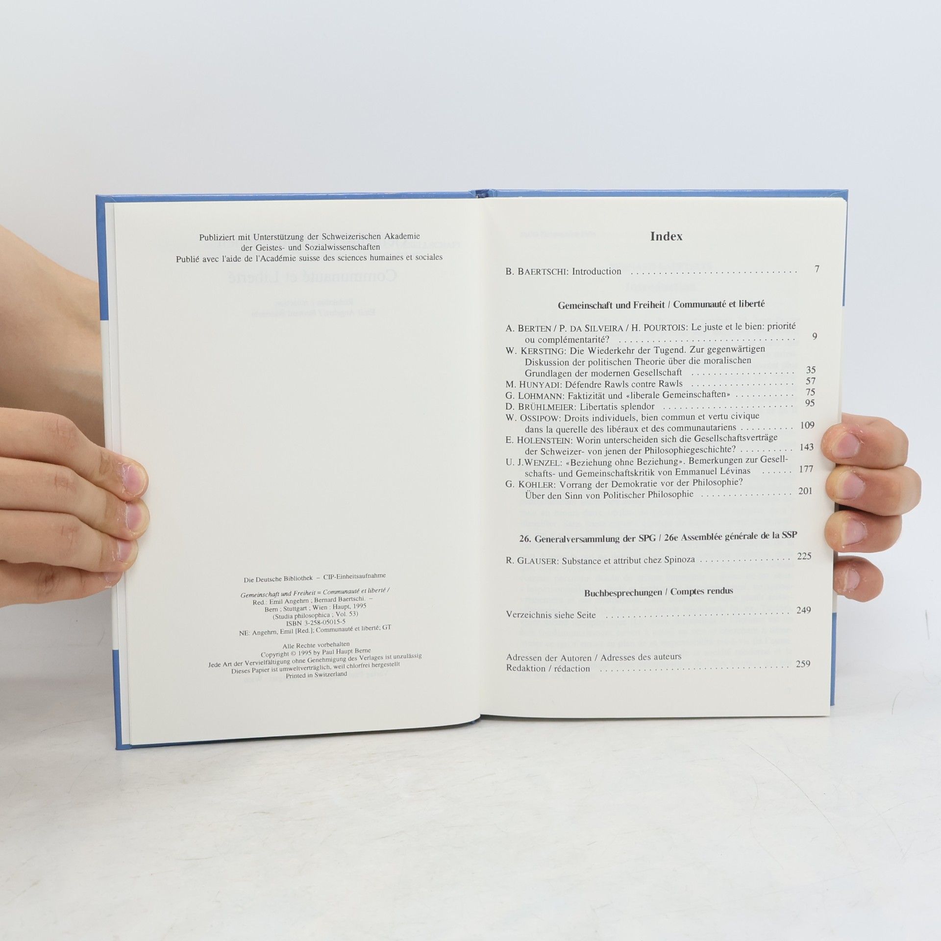 Emil Angehrn Studia Philosophica - 53: Gemeinschaft und Freiheit: Z. Tl. in Französ. Sprache