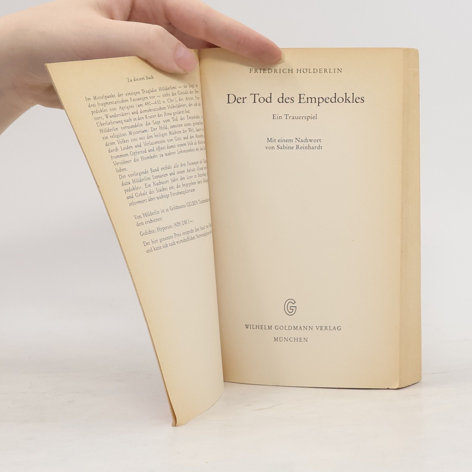 Friedrich Hölderlin Der Tod des Empedokles