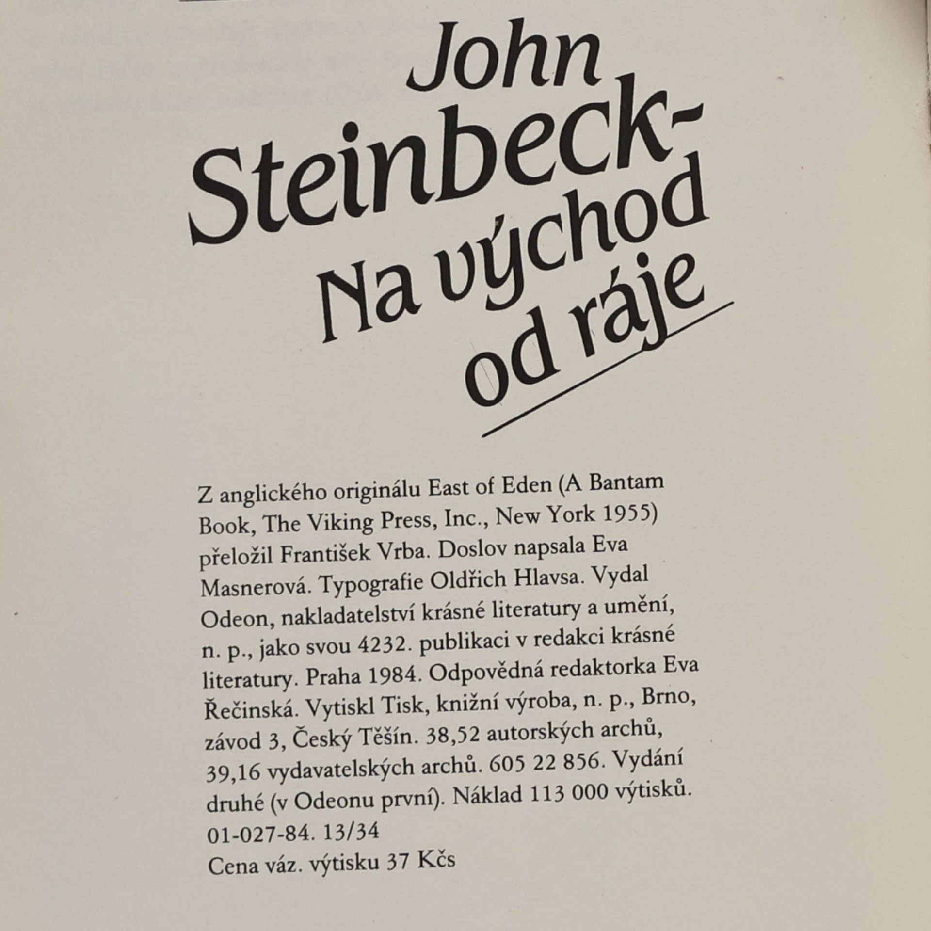 John Steinbeck Na východ od ráje