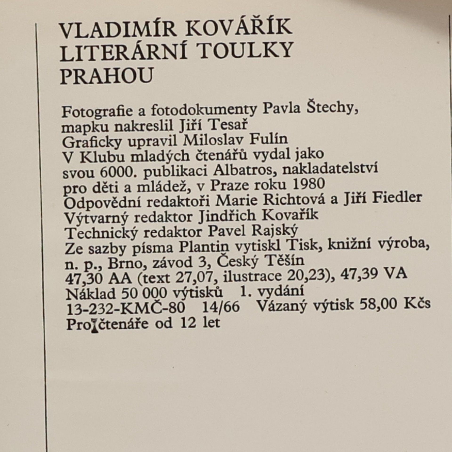 Vladimír Kovářík Literární toulky Prahou
