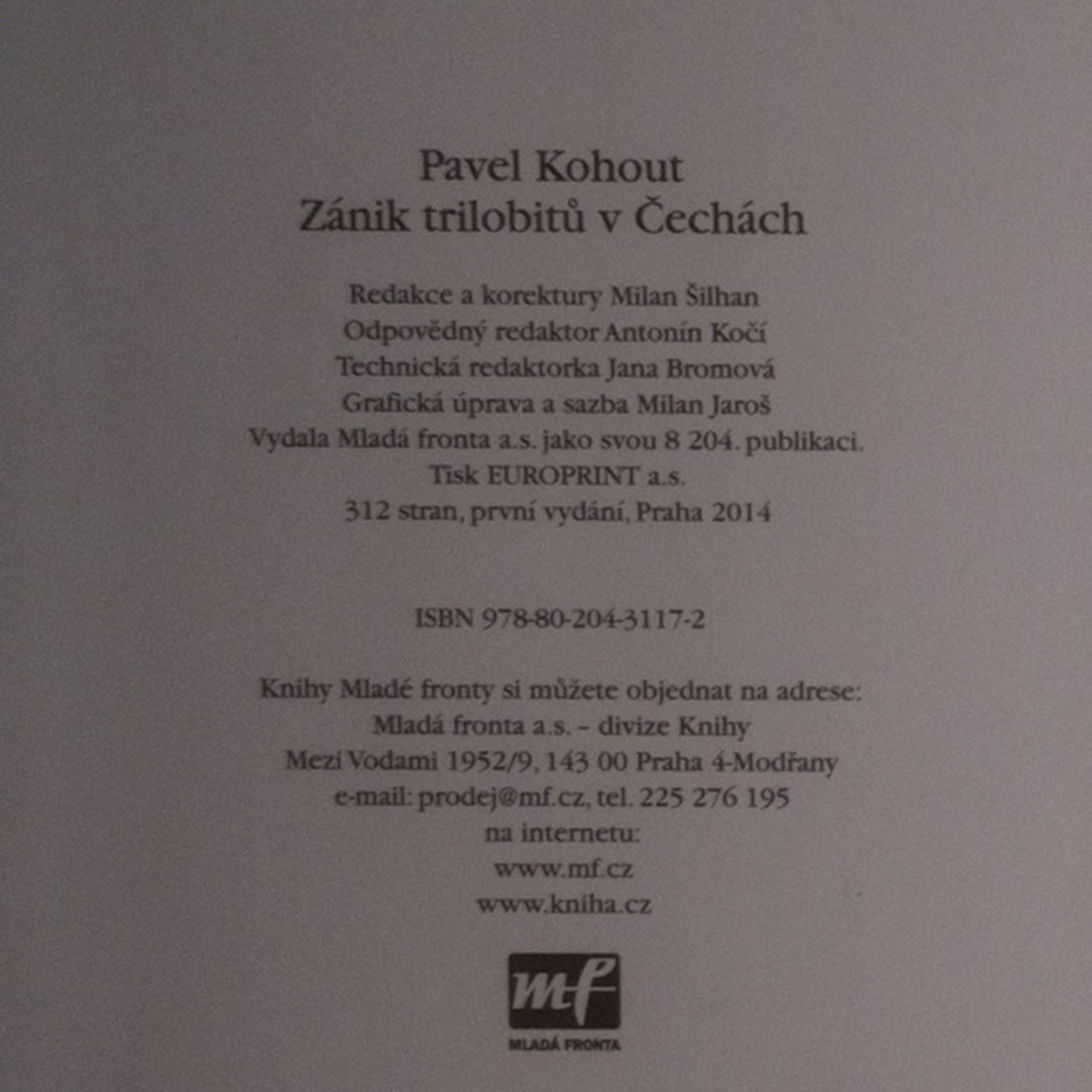 Pavel Kohout Zánik trilobitů v Čechách