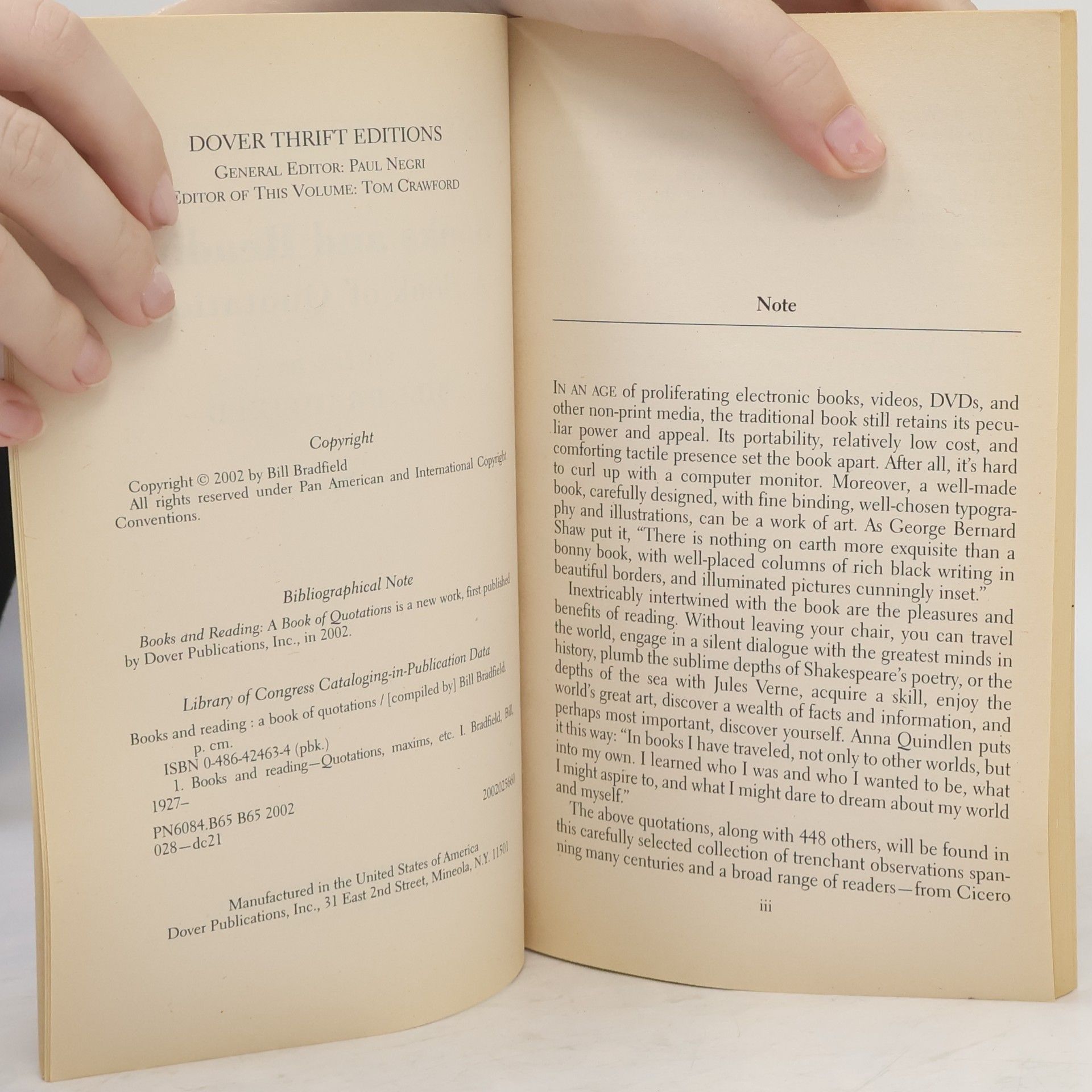 Bill Bradfield Dover Thrift Editions: Books and Reading