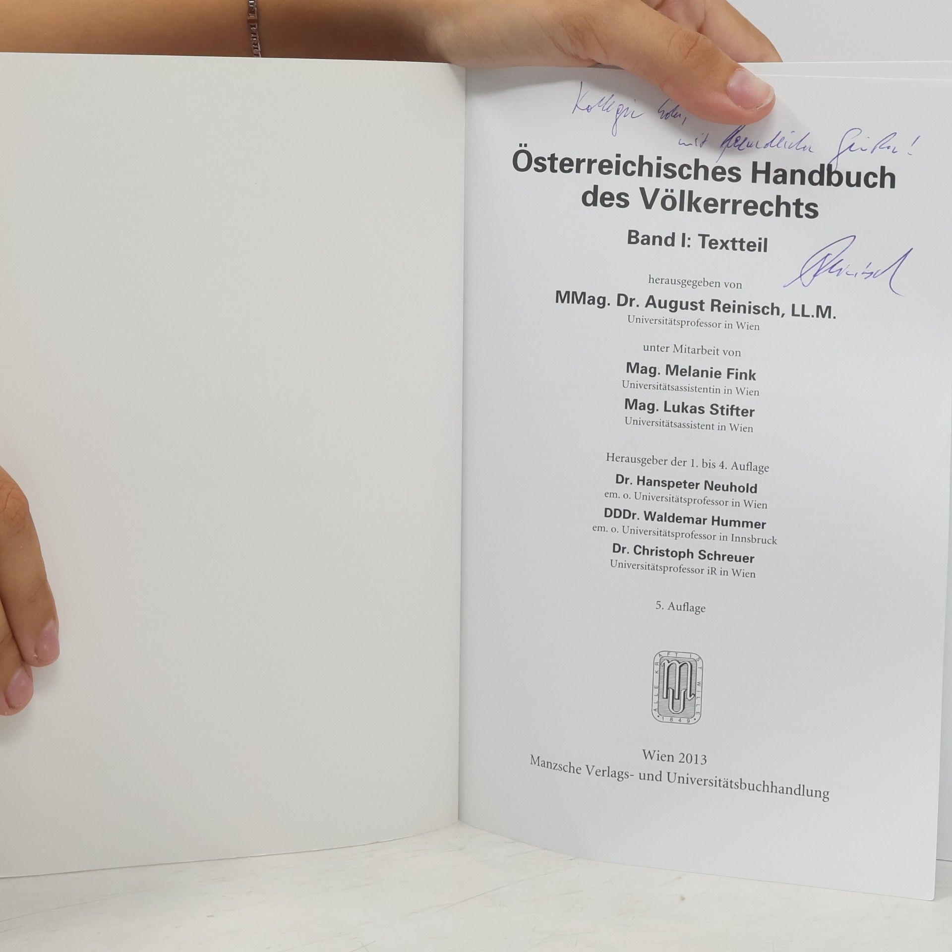 August Reinisch Österreichisches Handbuch des Völkerrechts I.