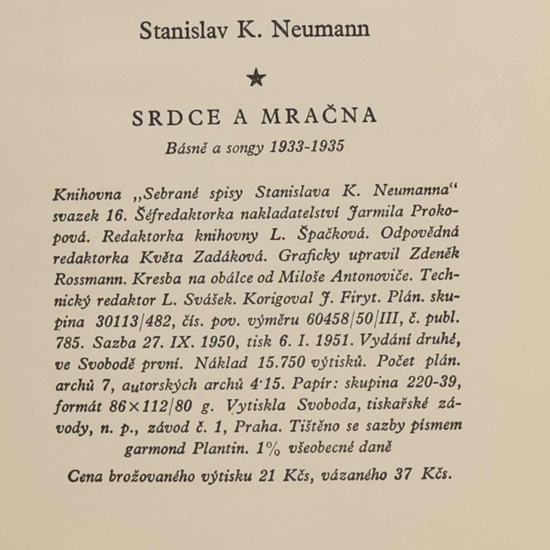 Stanislav Kostka Neumann Srdce a mračna : básně a songy 1933-1935