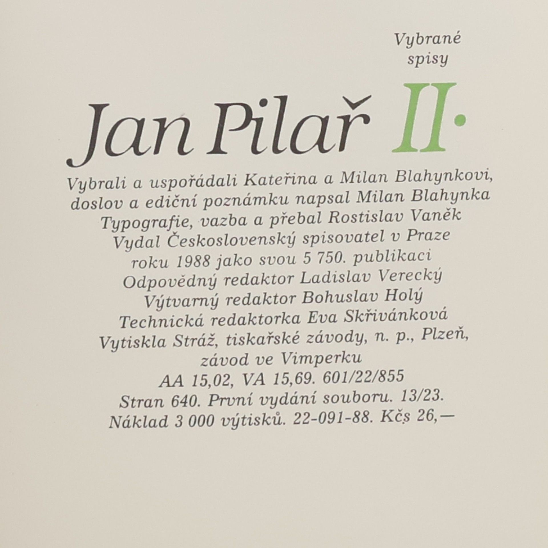 Jan Pilař Vybrané spisy II.