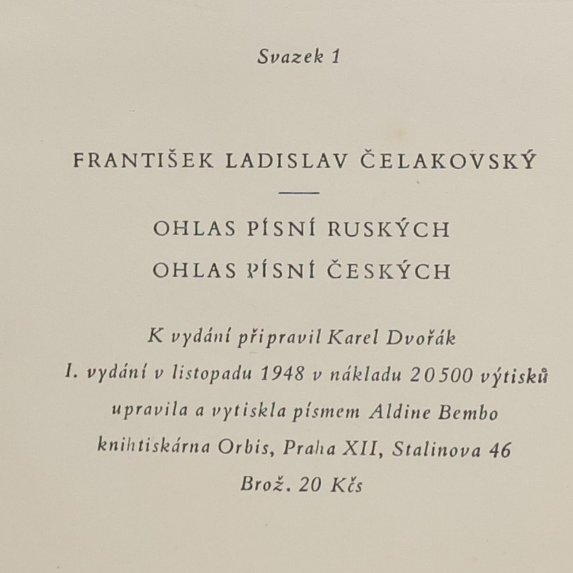 František Čelakovský Ohlas písní ruských. Ohlas písní českých
