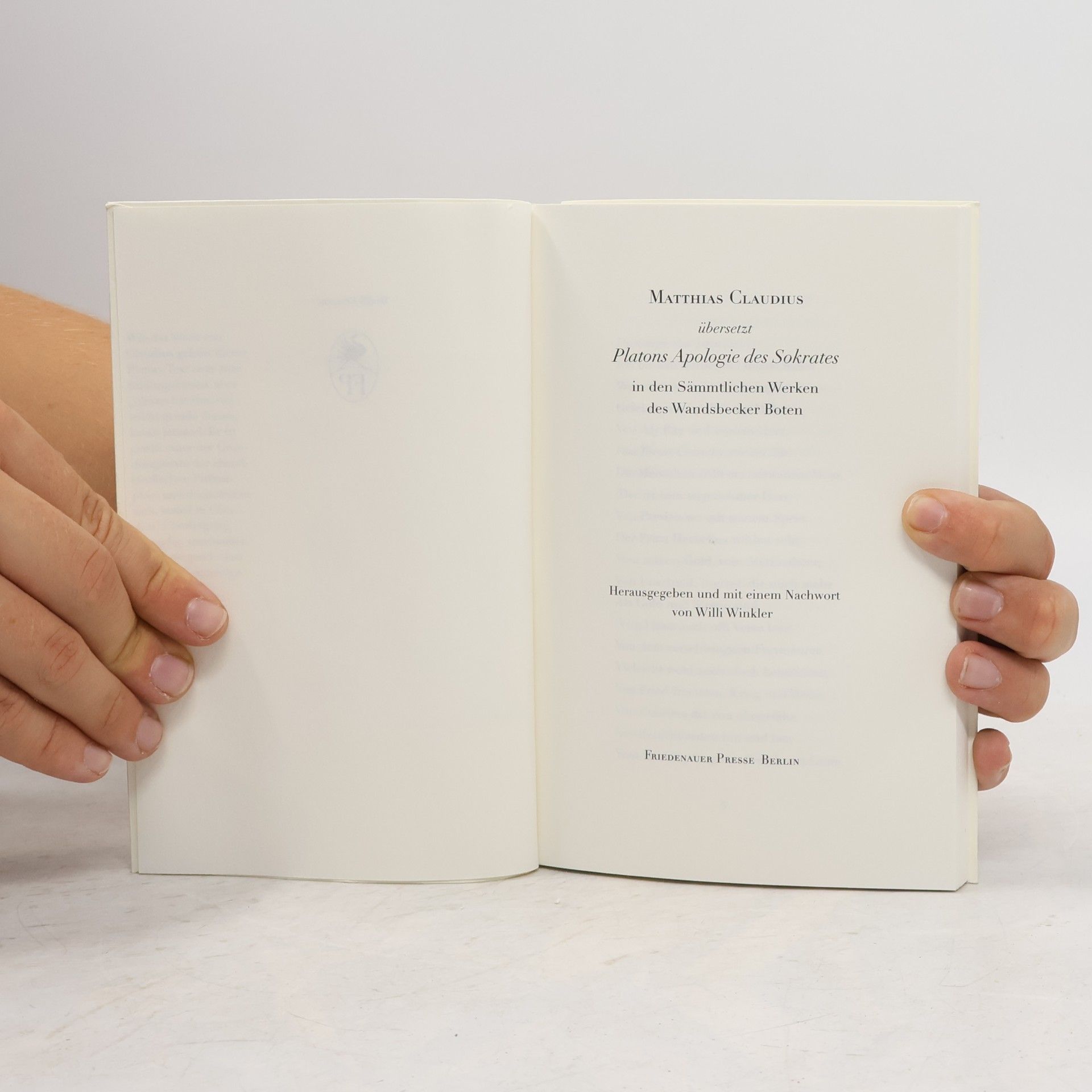 Plato Matthias Claudius übersetzt Platons Apologie des Sokrates in den Sämmtlichen Werken des Wandsbecker Boten