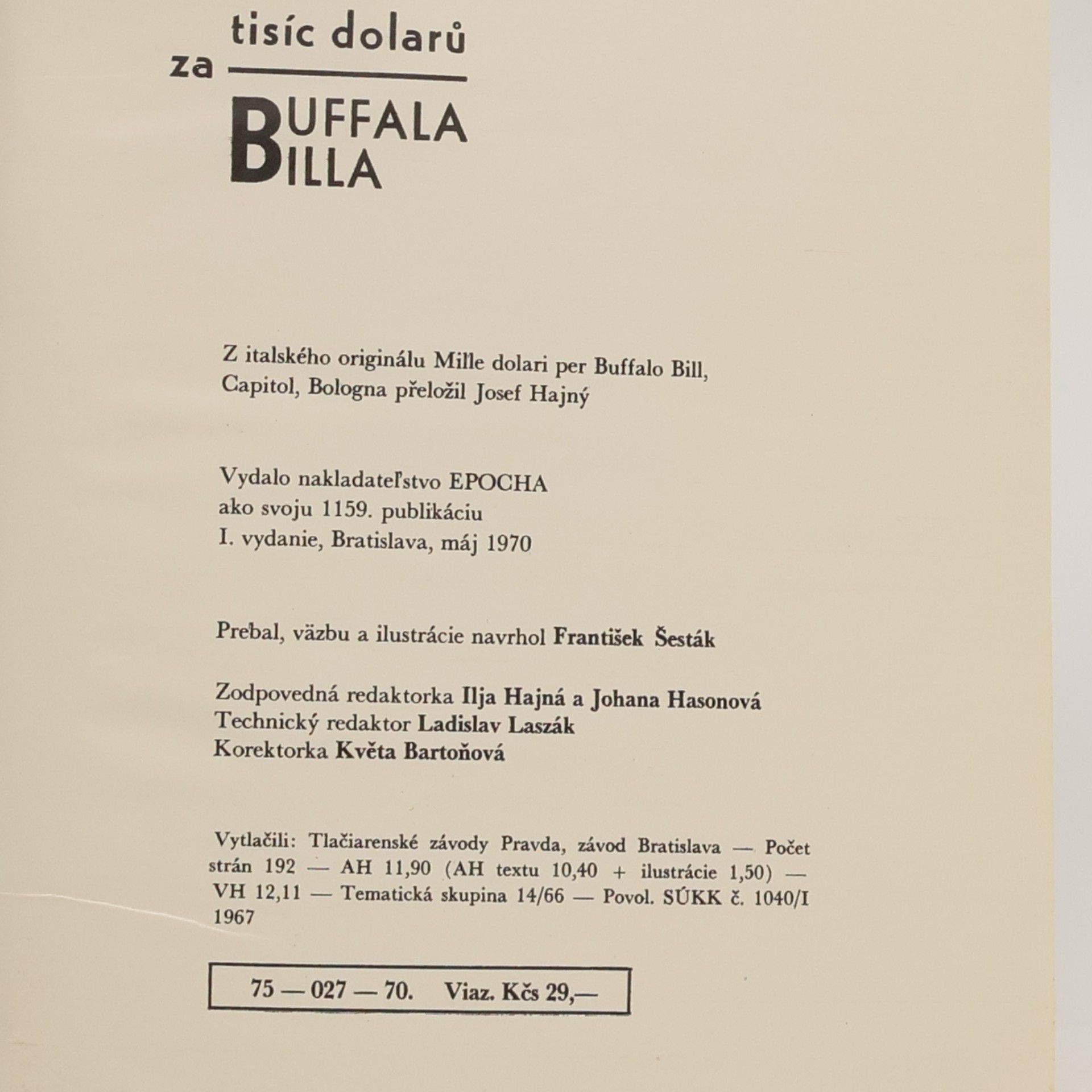 David Hamilton Tisíc dolárov za Buffala Billa