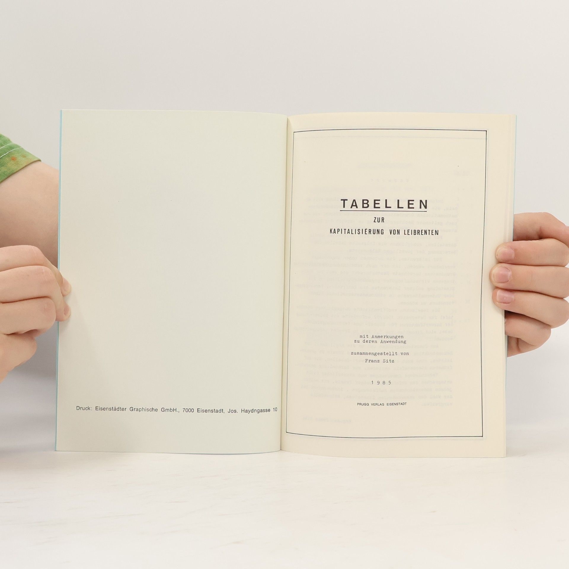 Franz Sitz Tabellen zur Kapitalisierung von Leibrenten