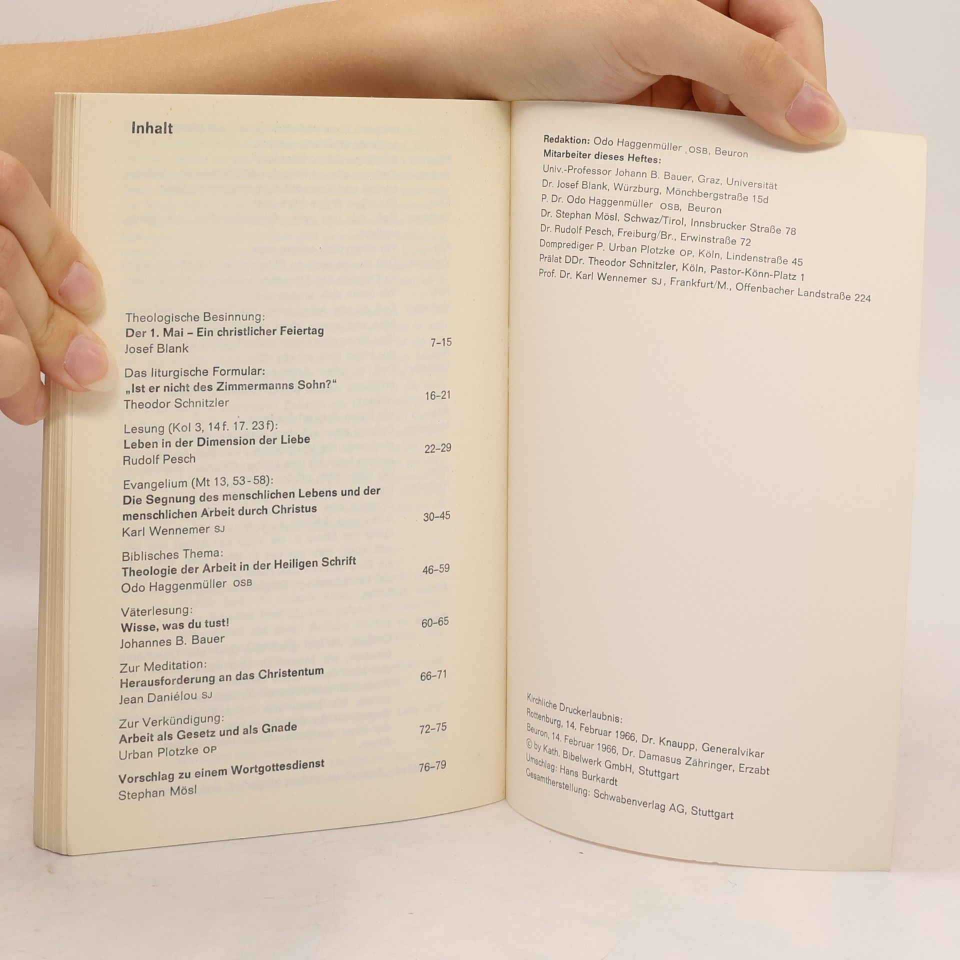 Odo Haggenmüller 1. Mai - Fest des heiligen Joseph, des Mannes der Arbeit