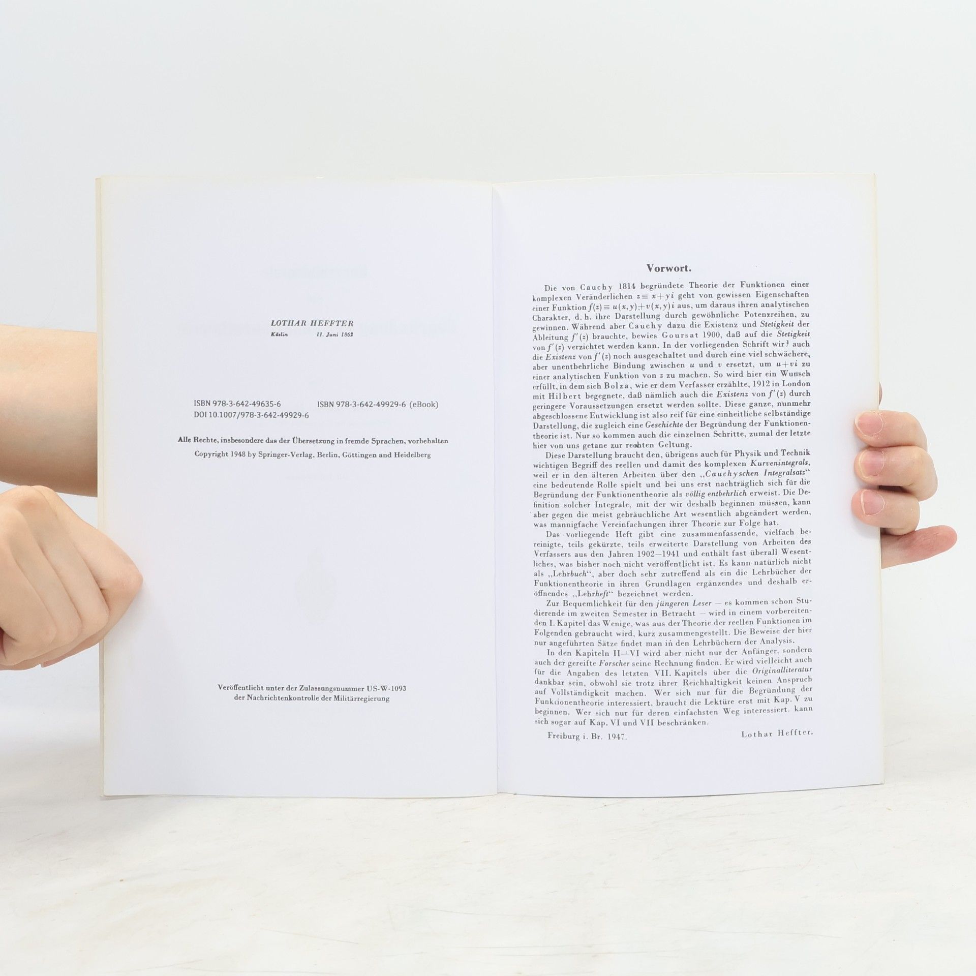 Lothar Heffter Kurvenintegrale und Begründung der Funktionentheorie