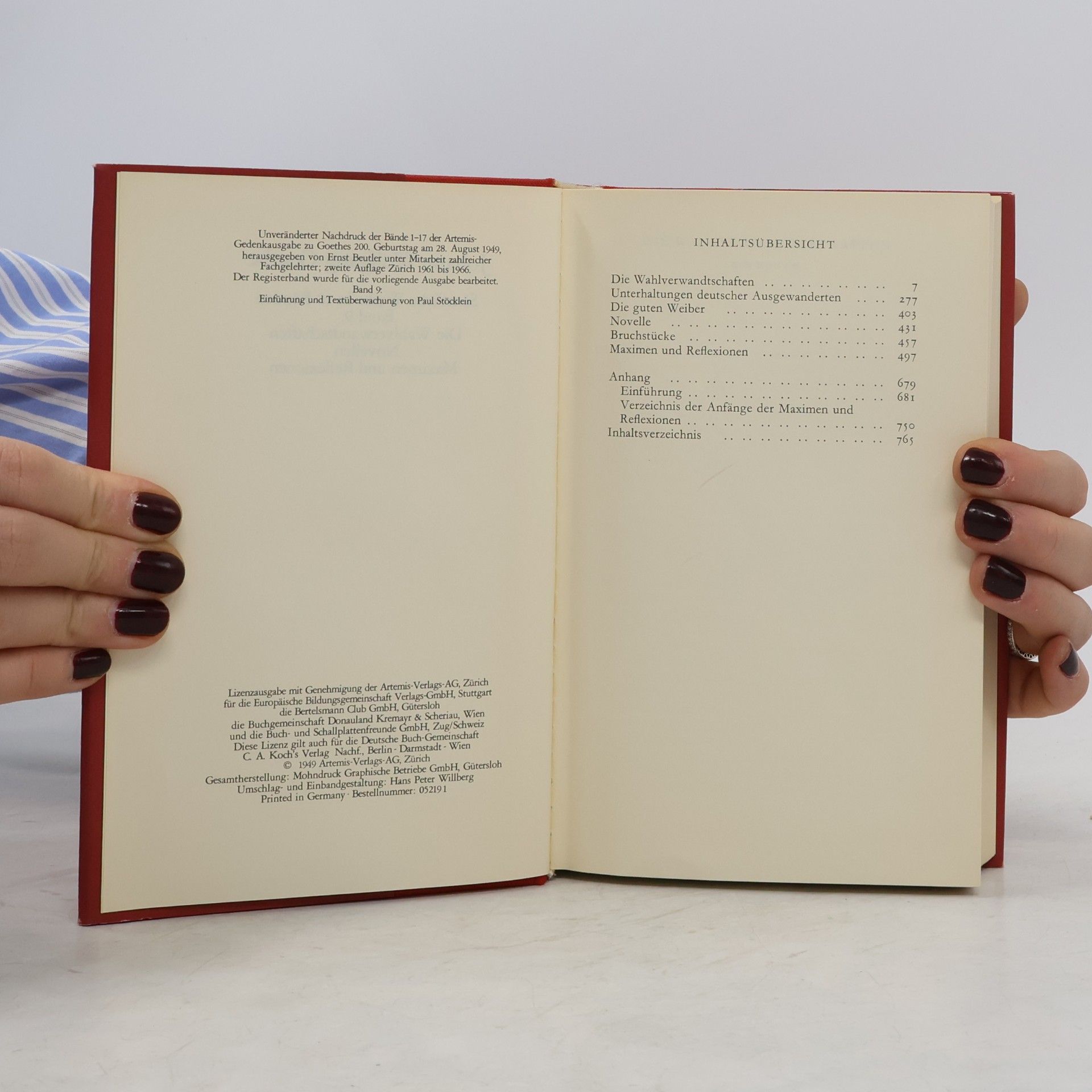 Johann Wolfgang von Goethe Sämtliche Werke 9, Wahlverwandtschaften Novellen Maximen