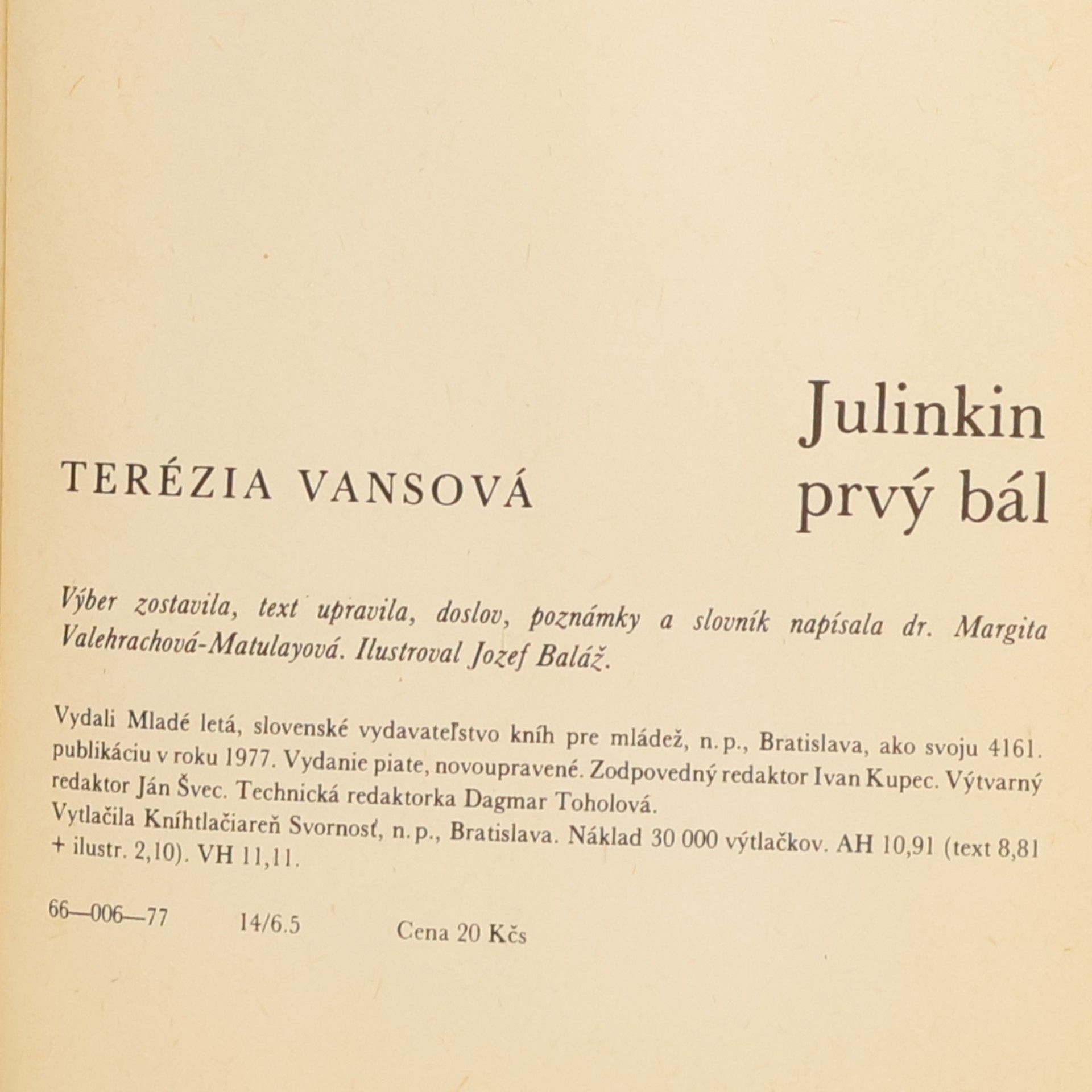 Terézia Vansová Julinkin prvý bál