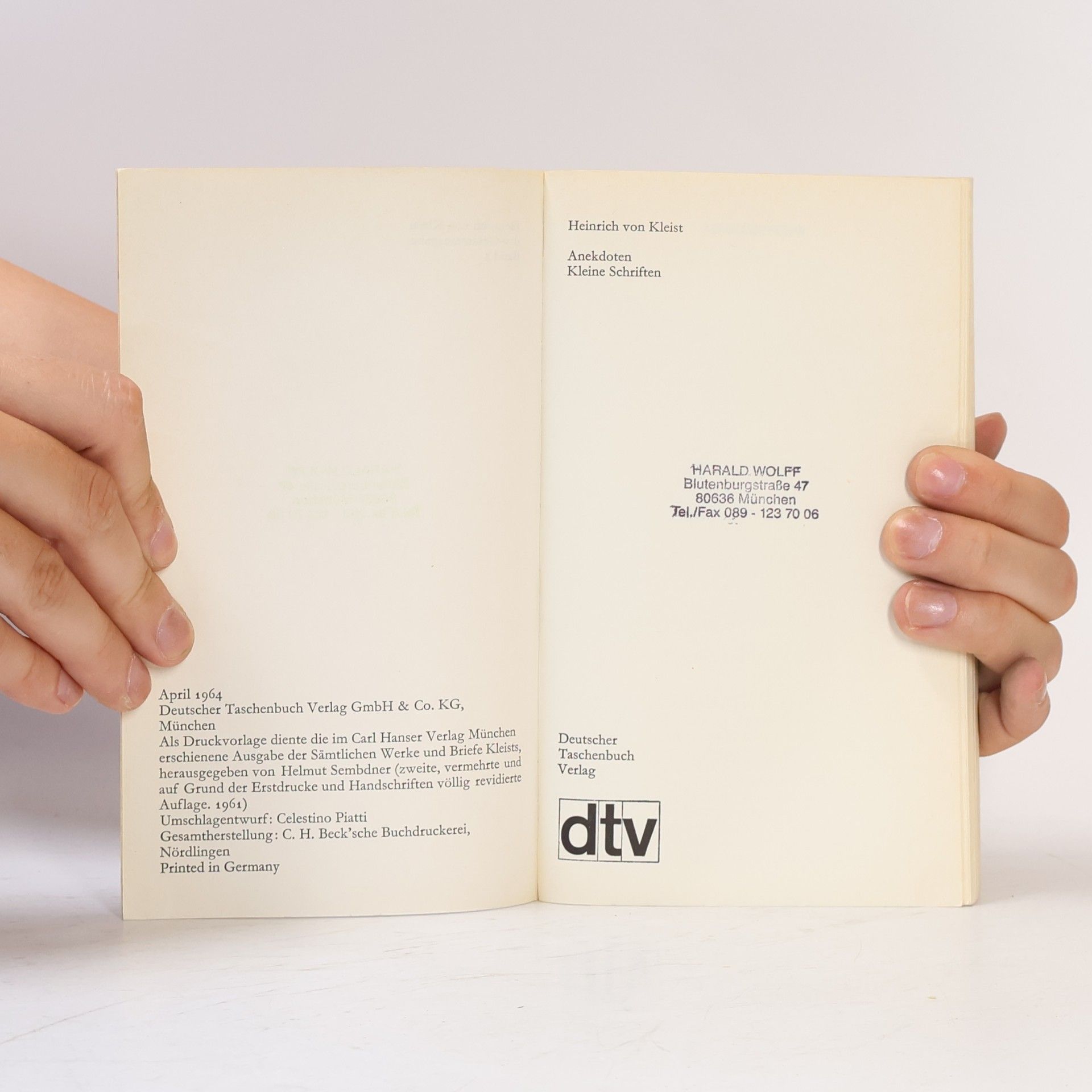 Heinrich von Kleist Anekdoten kleine schriften