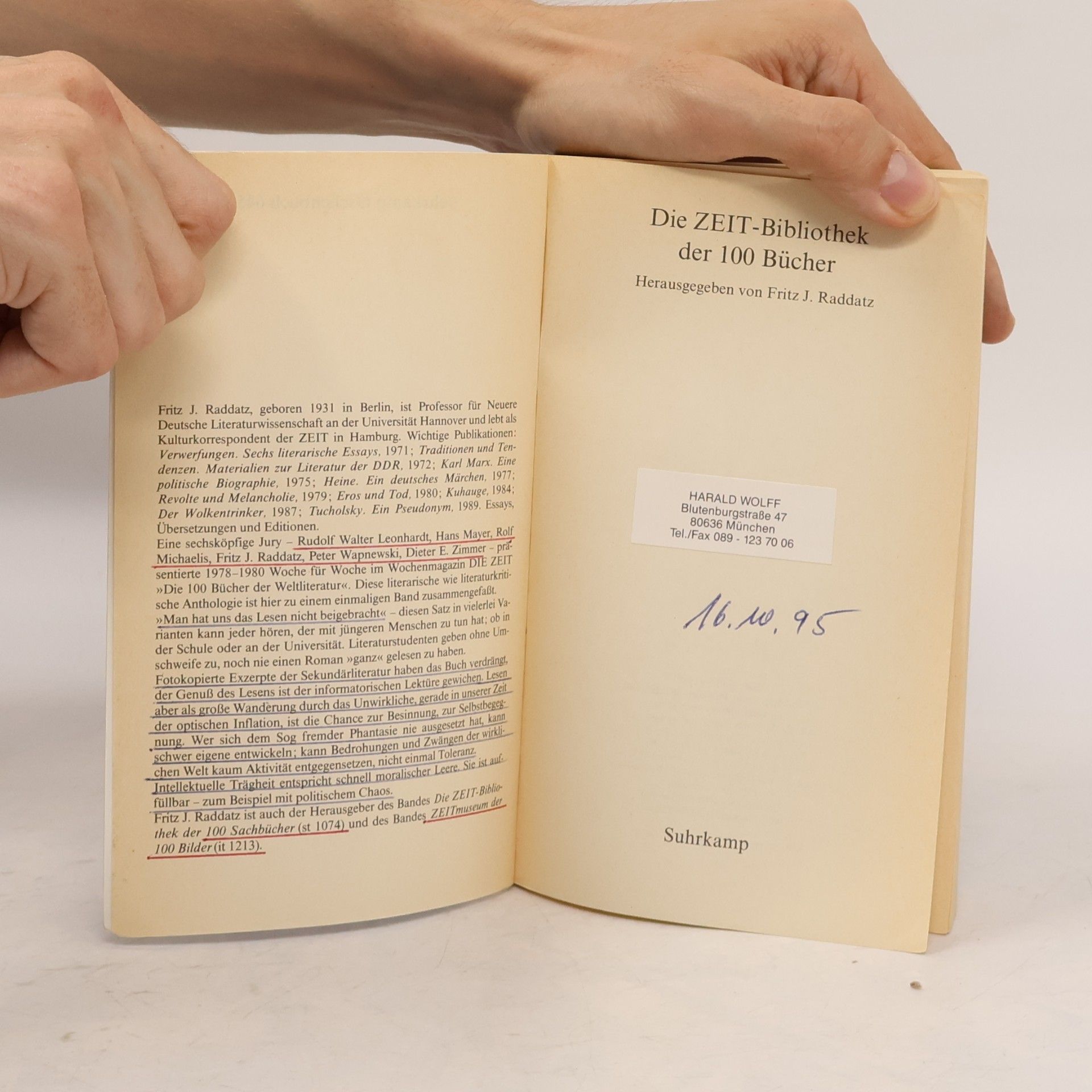 Fritz J. Raddatz Zeit-Bibliothek der 100 Bücher