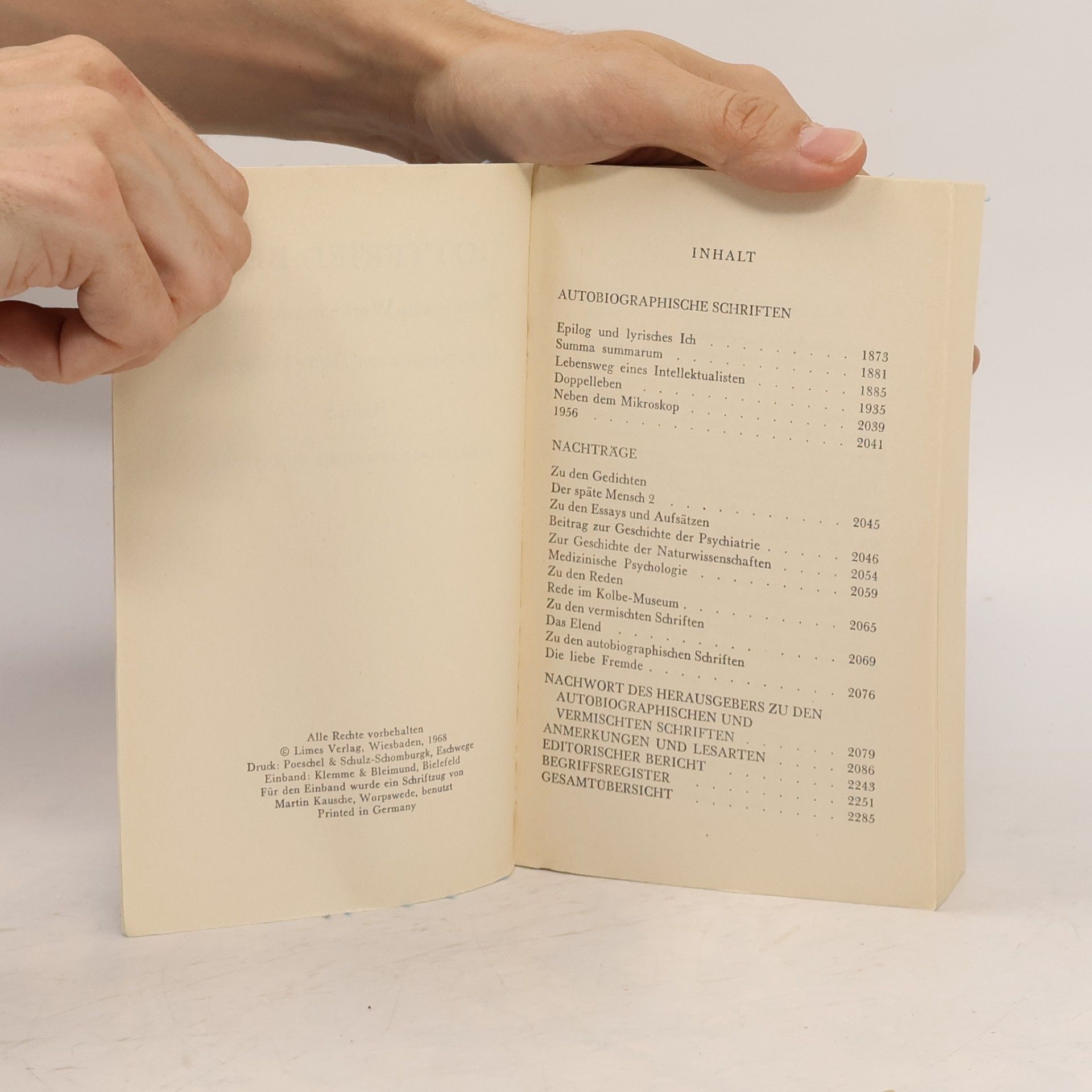 Gottfried Benn Gesammelte Werke 8. Autobiographische Schriften