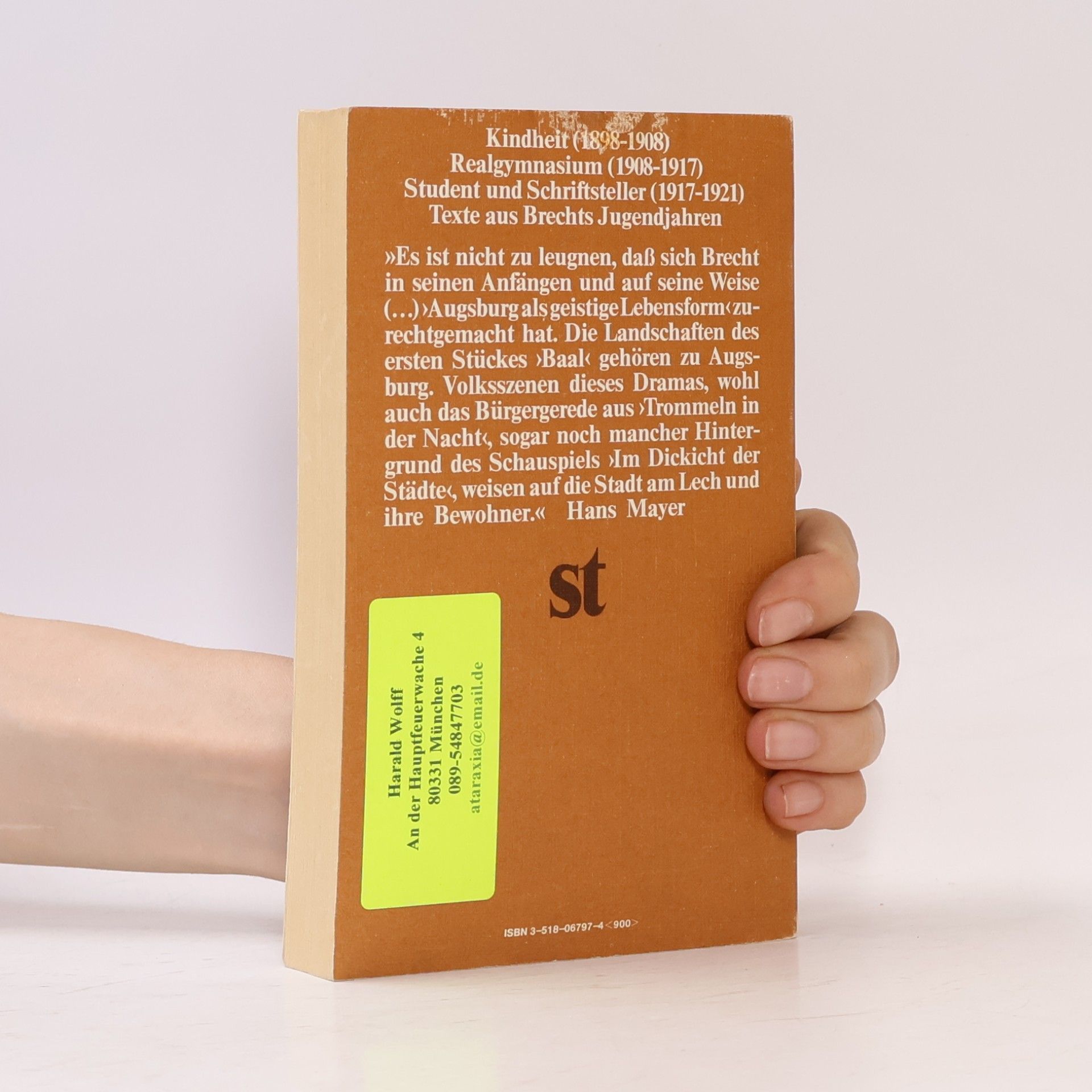 Werner Frisch Suhrkamp Taschenbuch - 297: Brecht in Augsburg