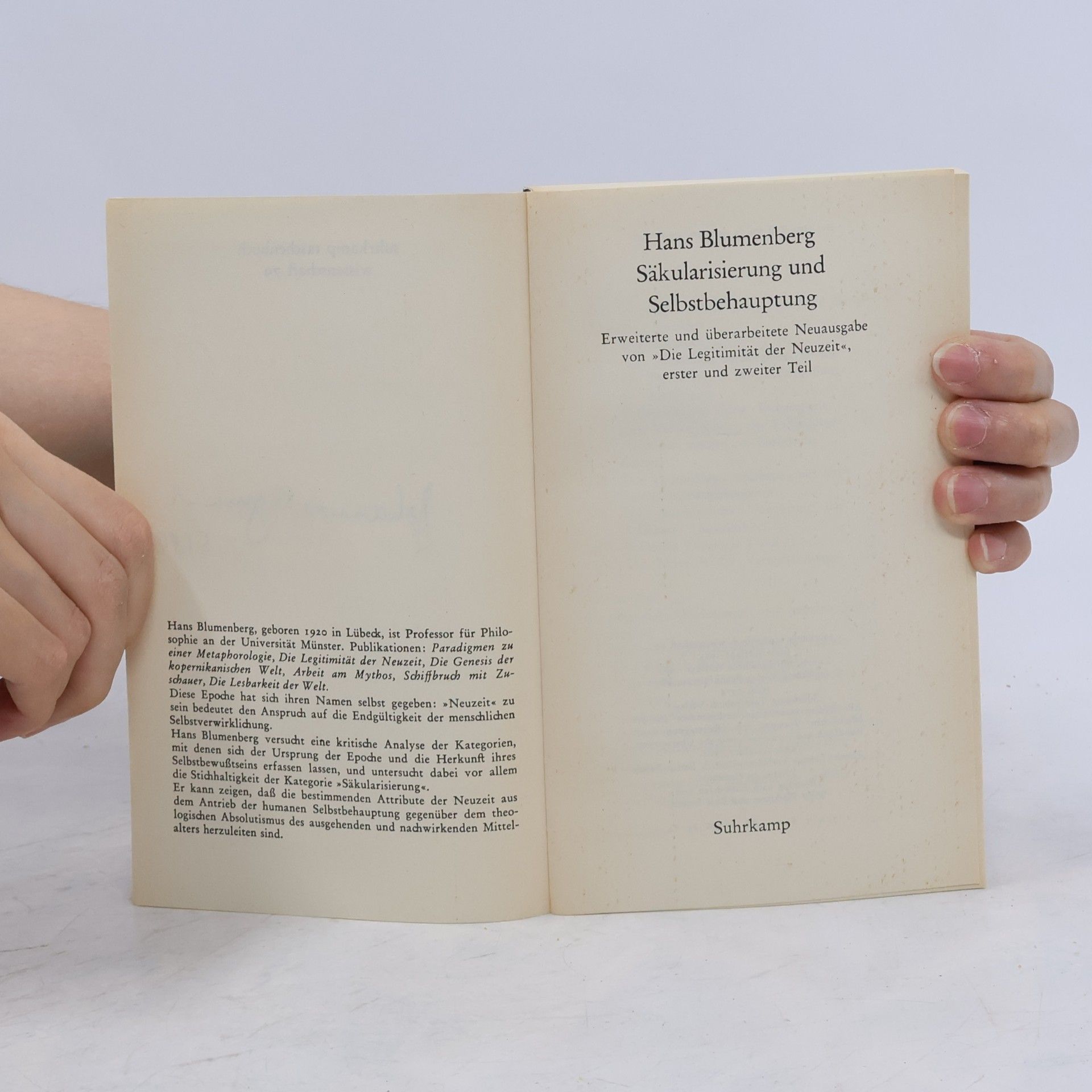 Hans Blumenberg Die Legitimität der Neuzeit 1-3