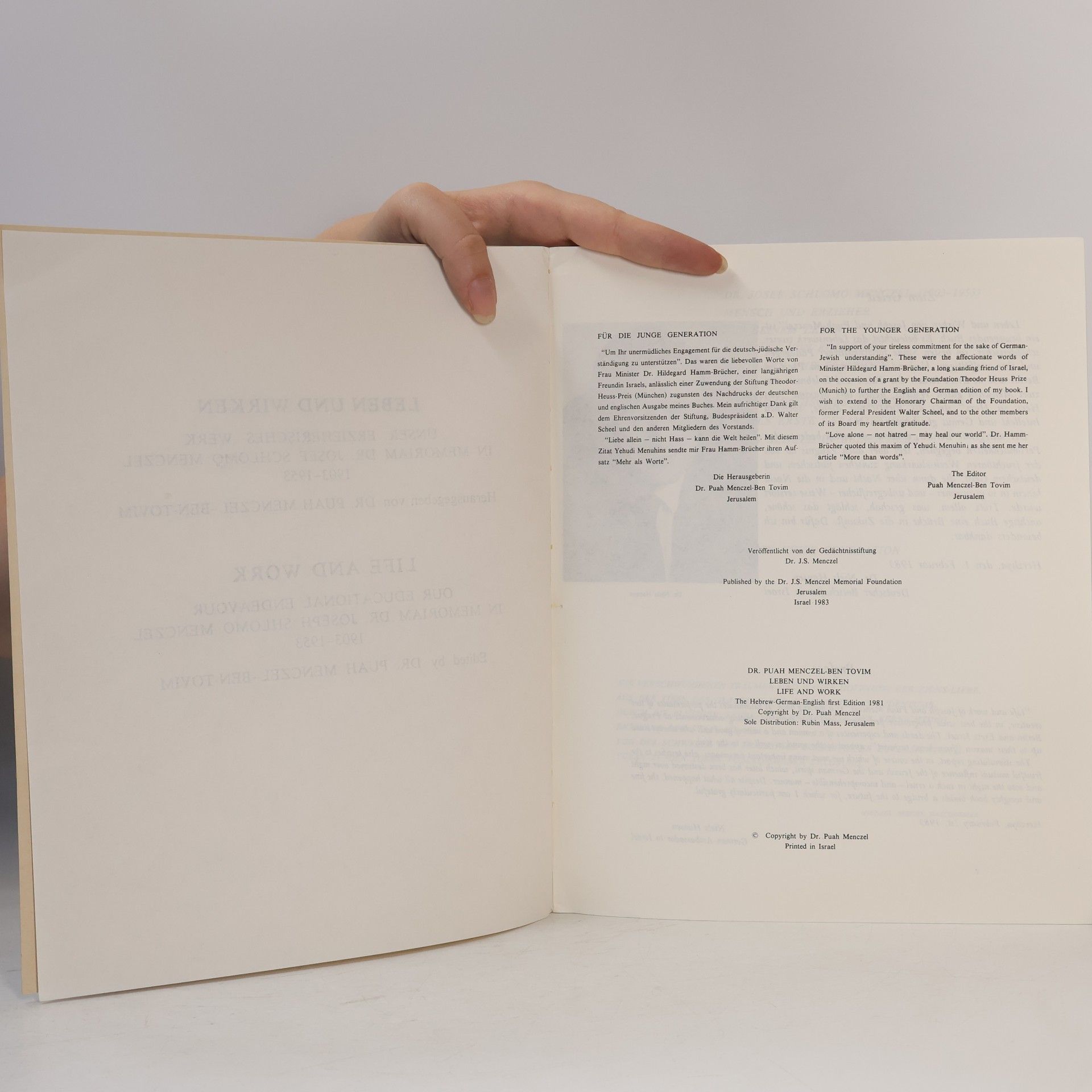 Dr. Puah Menczel-Ben-Tovim Leben und Wirken. Life and Work