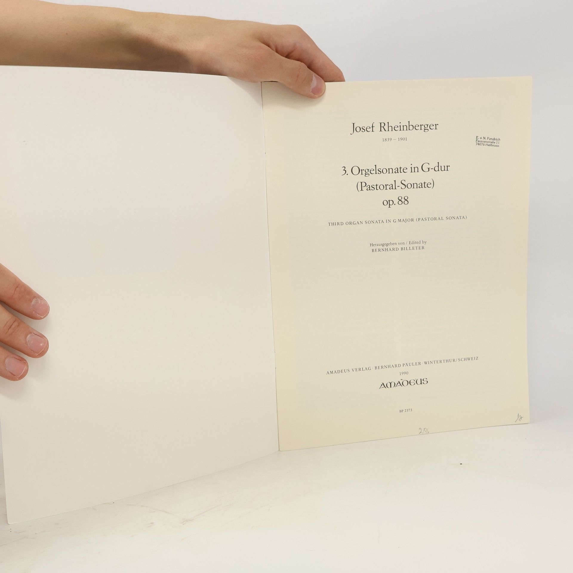 Josef Gabriel Rheinberger Rheinberger 3. Orgelsonate G-dur op. 88