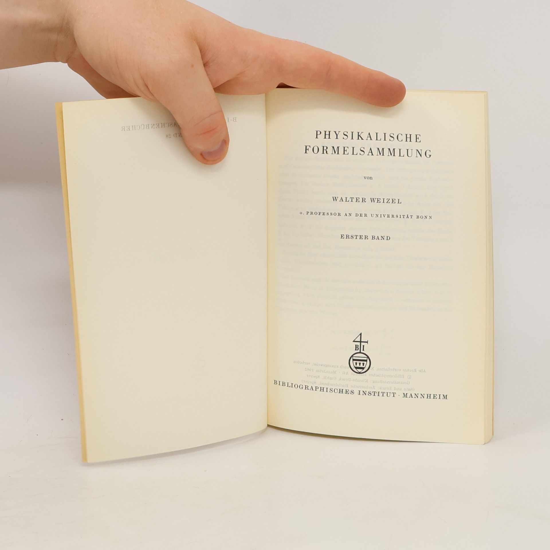 Walter Weizel Physikalische Formelsammlung 1