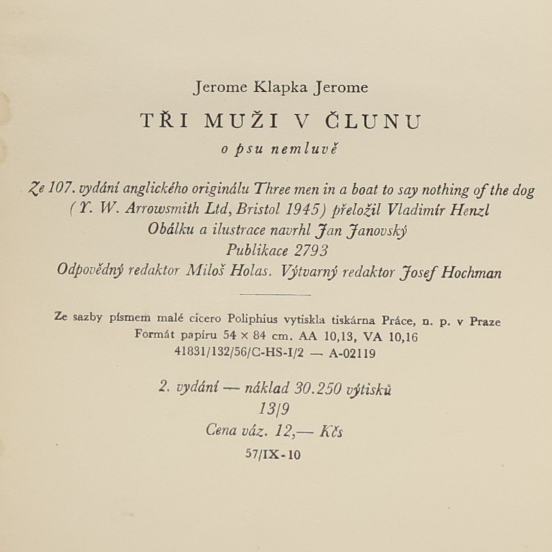 Jerome K. Jerome Tři muži v člunu, o psu nemluvě