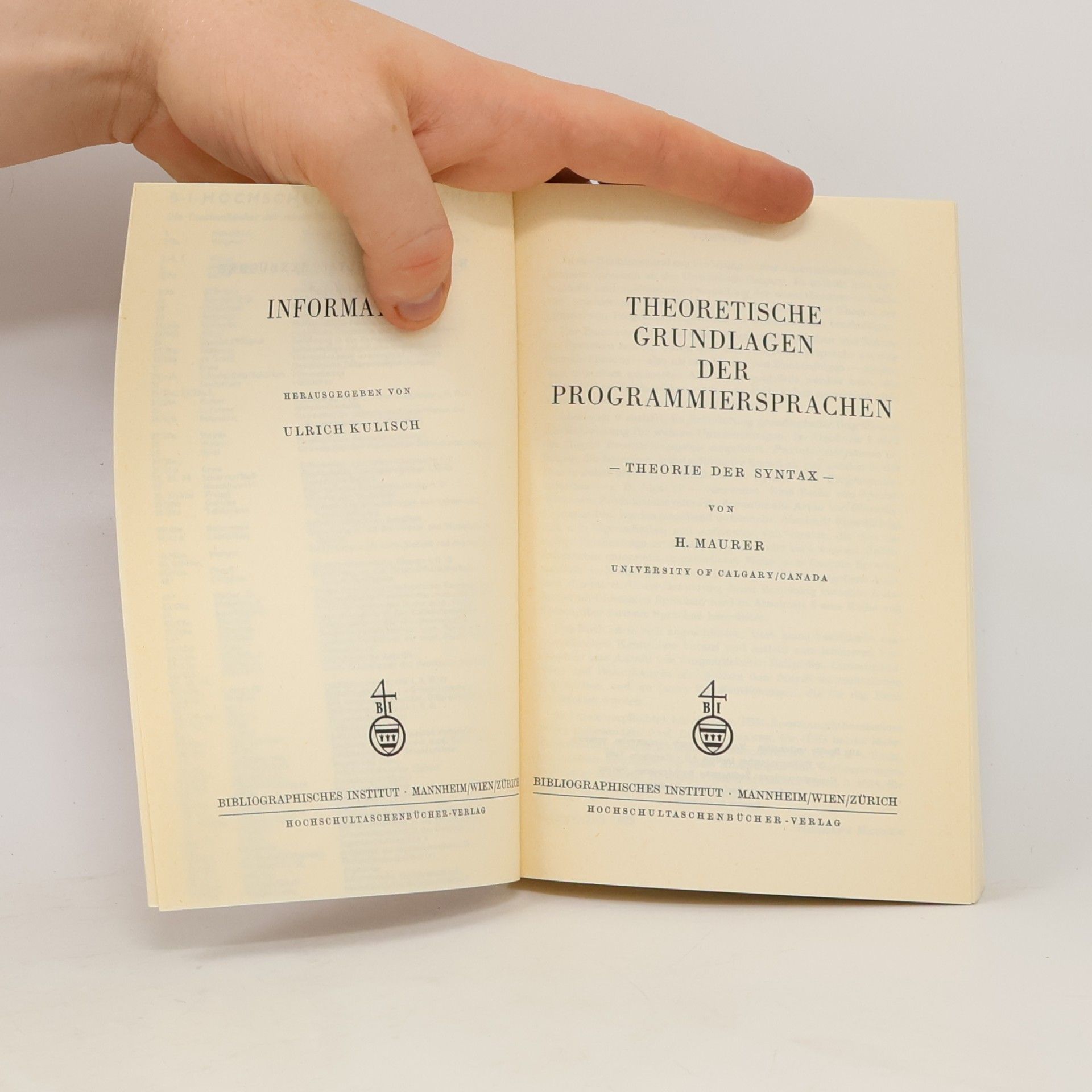 H. Maurer Theoretische Grundlagen Der Programmiersprachen. Theorie der Syntax