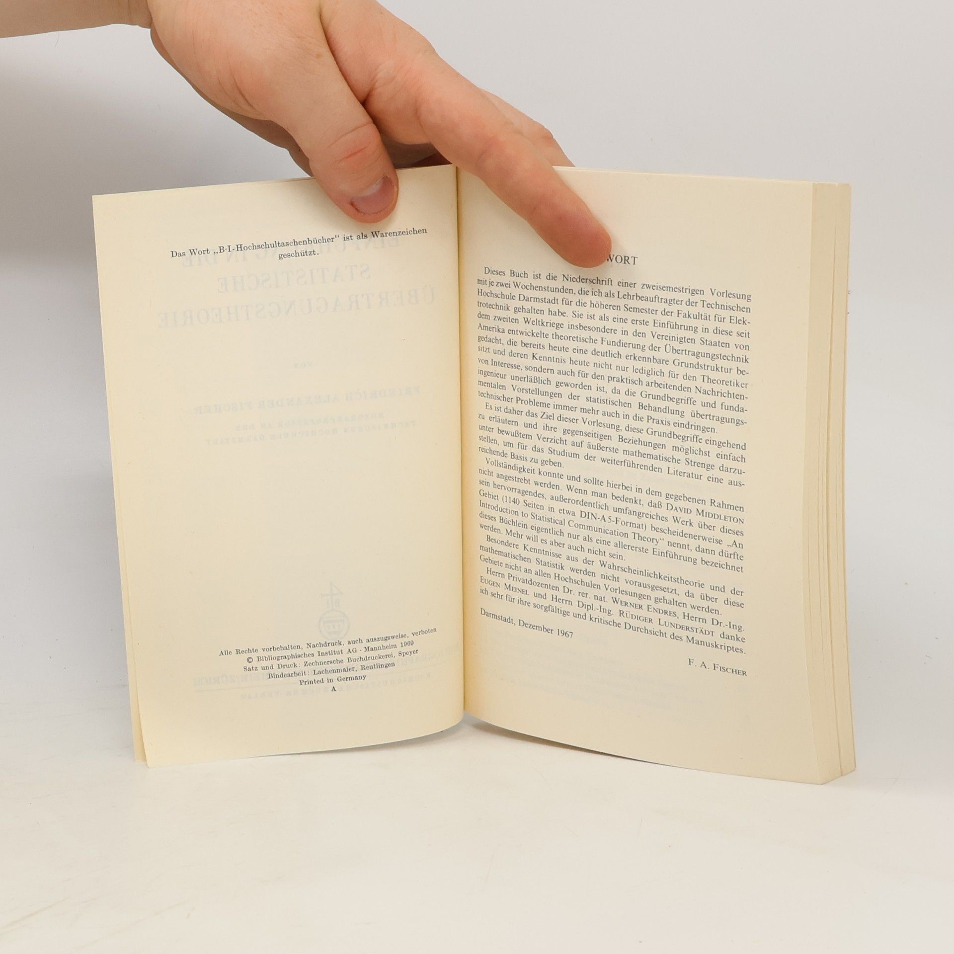 Friedrich A. Fischer Einführung in die statistische Übertragungstheorie
