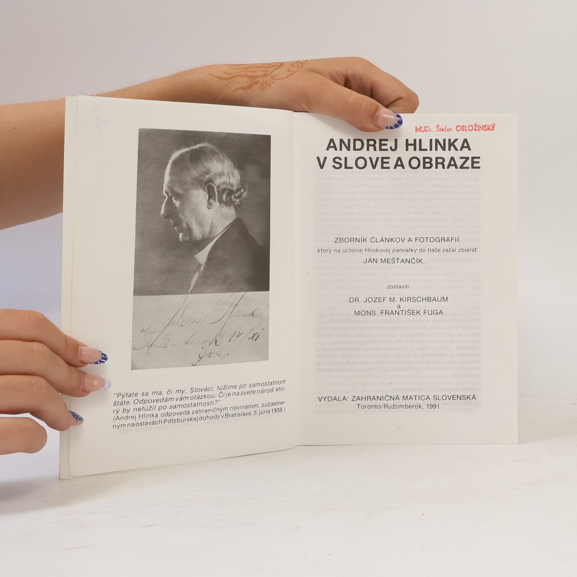 Various authors Andrej Hlinka v slove a obraze