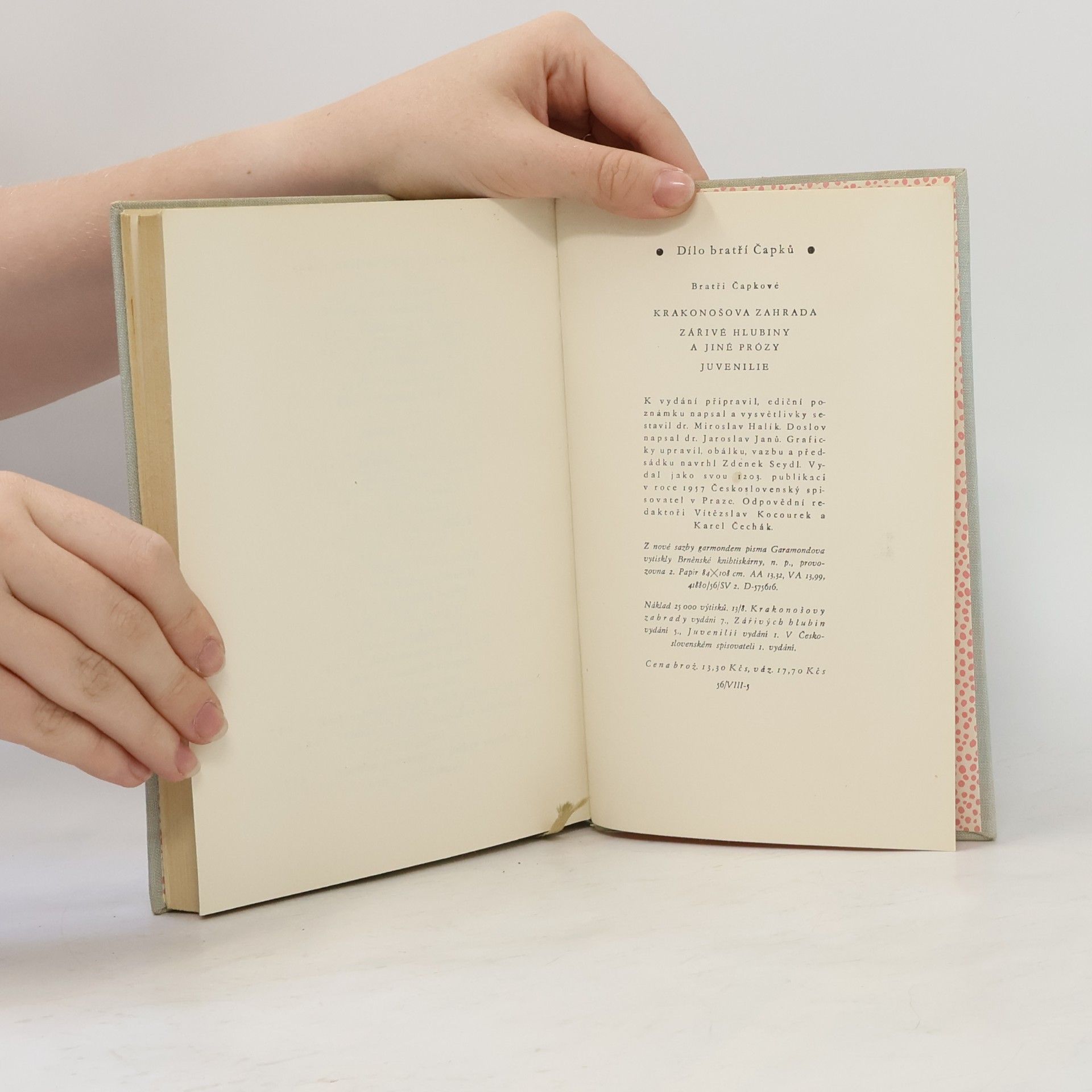 Karel Čapek Krakonošova zahrada. Zářivé hlubiny. Juvenilie