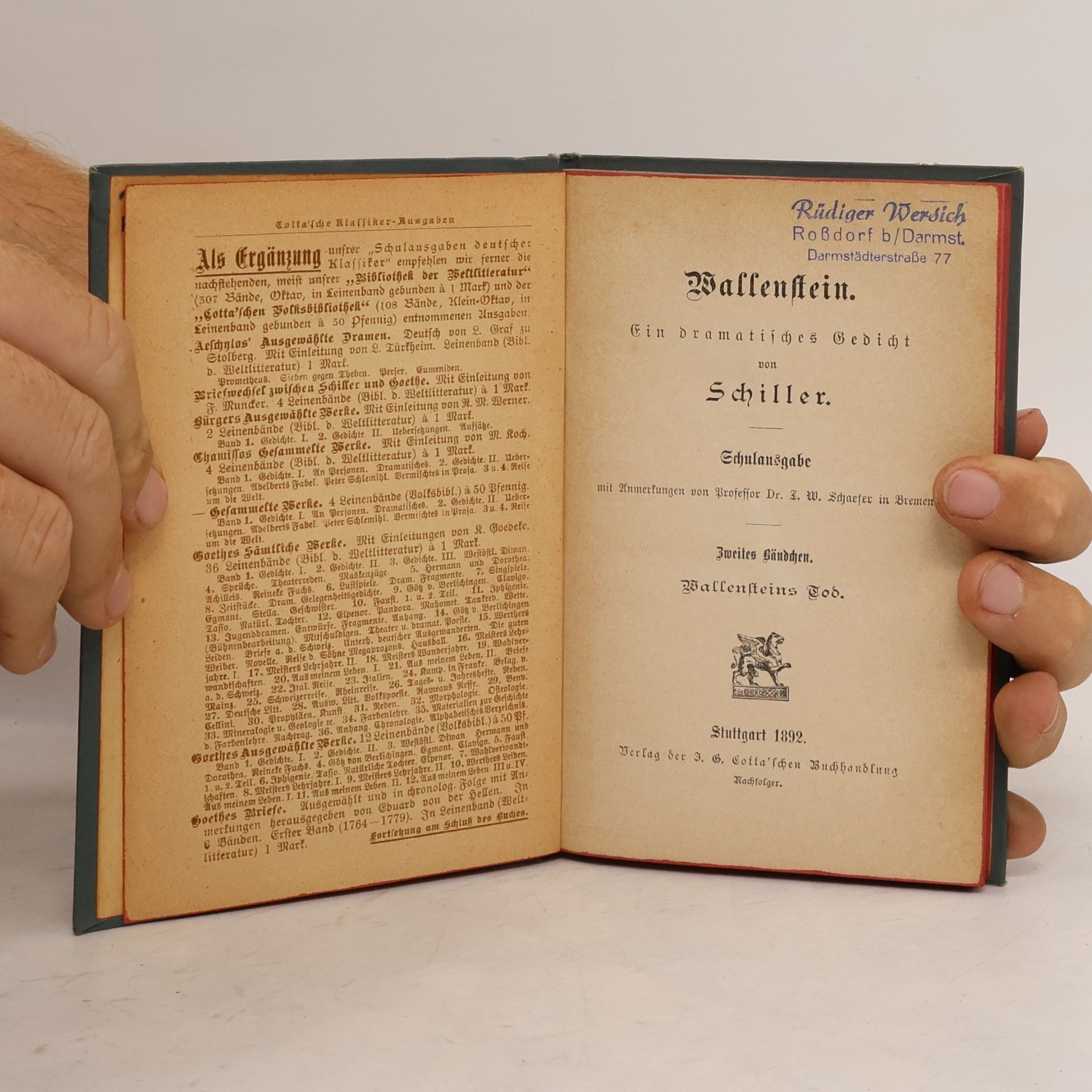 Friedrich Schiller Wallenstein. Ein dramatisches Gedicht. Zweites Bändchen. Wallensteins Tod