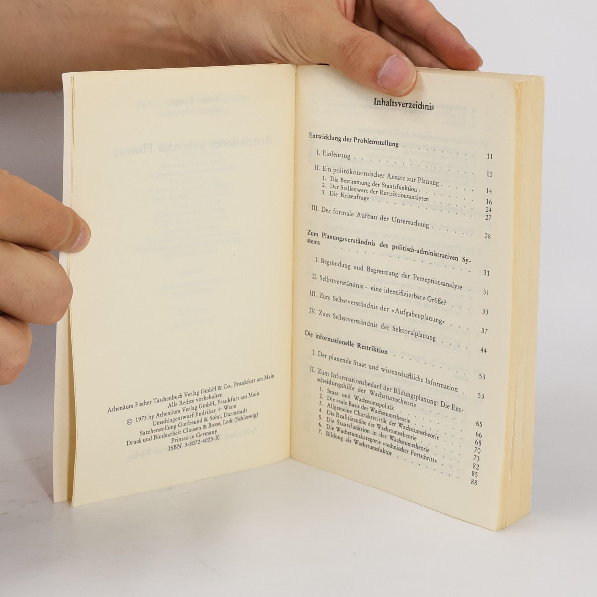 Volker Ronge Fischer Athenäum Taschenbücher: Restriktionen politischer Planung