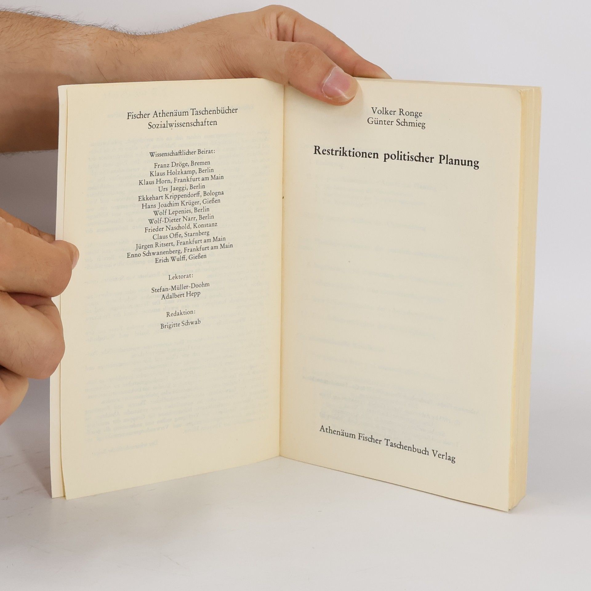 Volker Ronge Fischer Athenäum Taschenbücher: Restriktionen politischer Planung