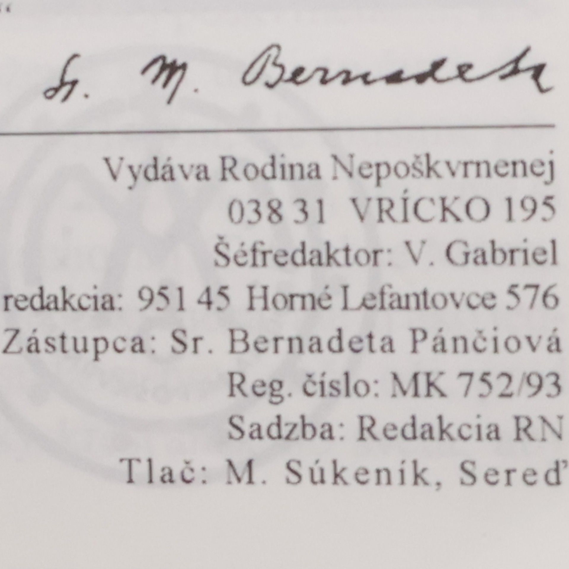 Collectif d'auteurs Rodina Nepoškvrnenej 3/95
