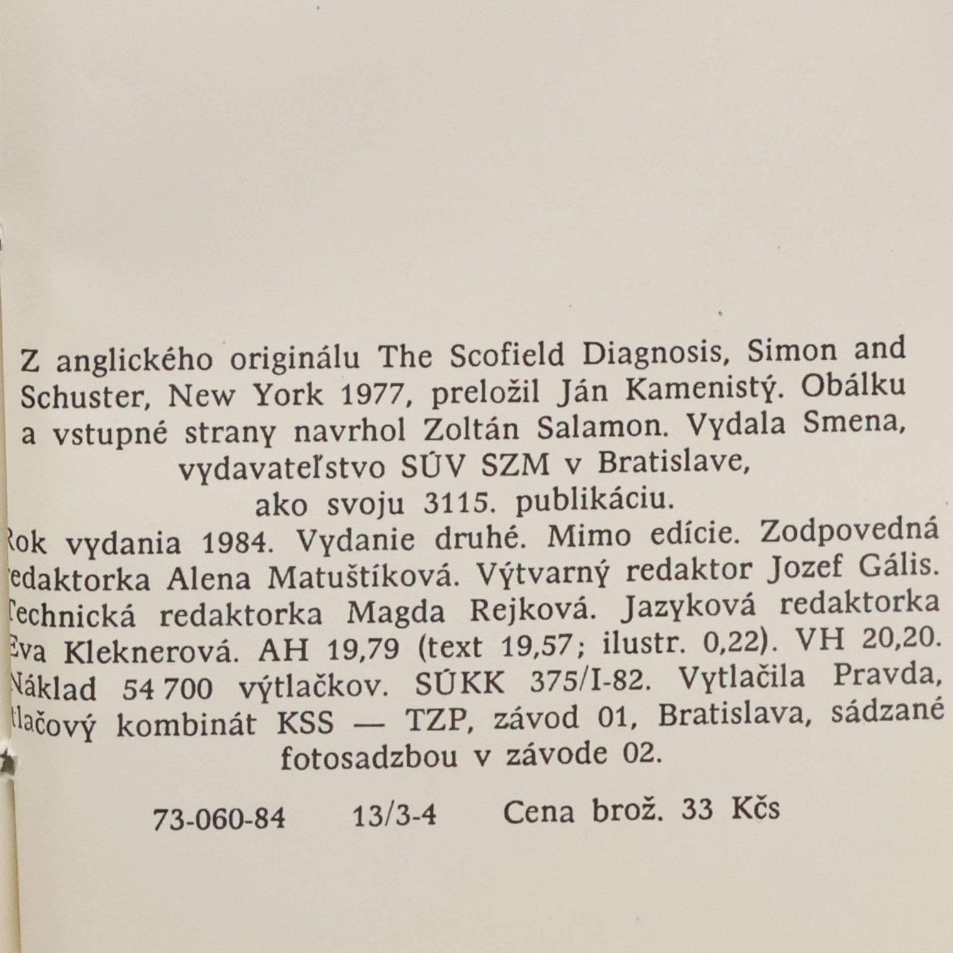 Henry Denker Diagnóza doktorky Scofieldovej