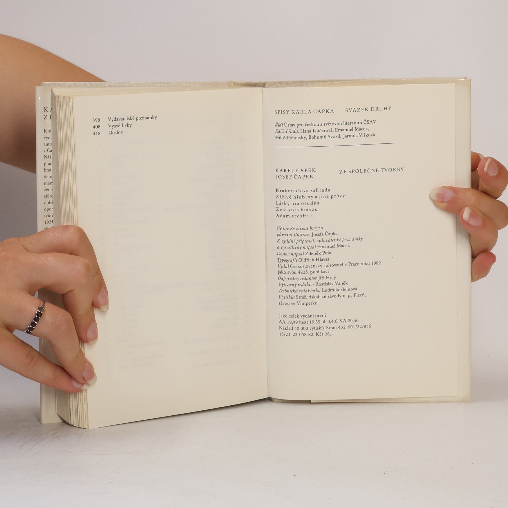 Karel Čapek Krakonošova zahrada. Zářivé hlubiny a jiné prózy. Lásky hra osudná. Ze života hmyzu. Adam stvořitel