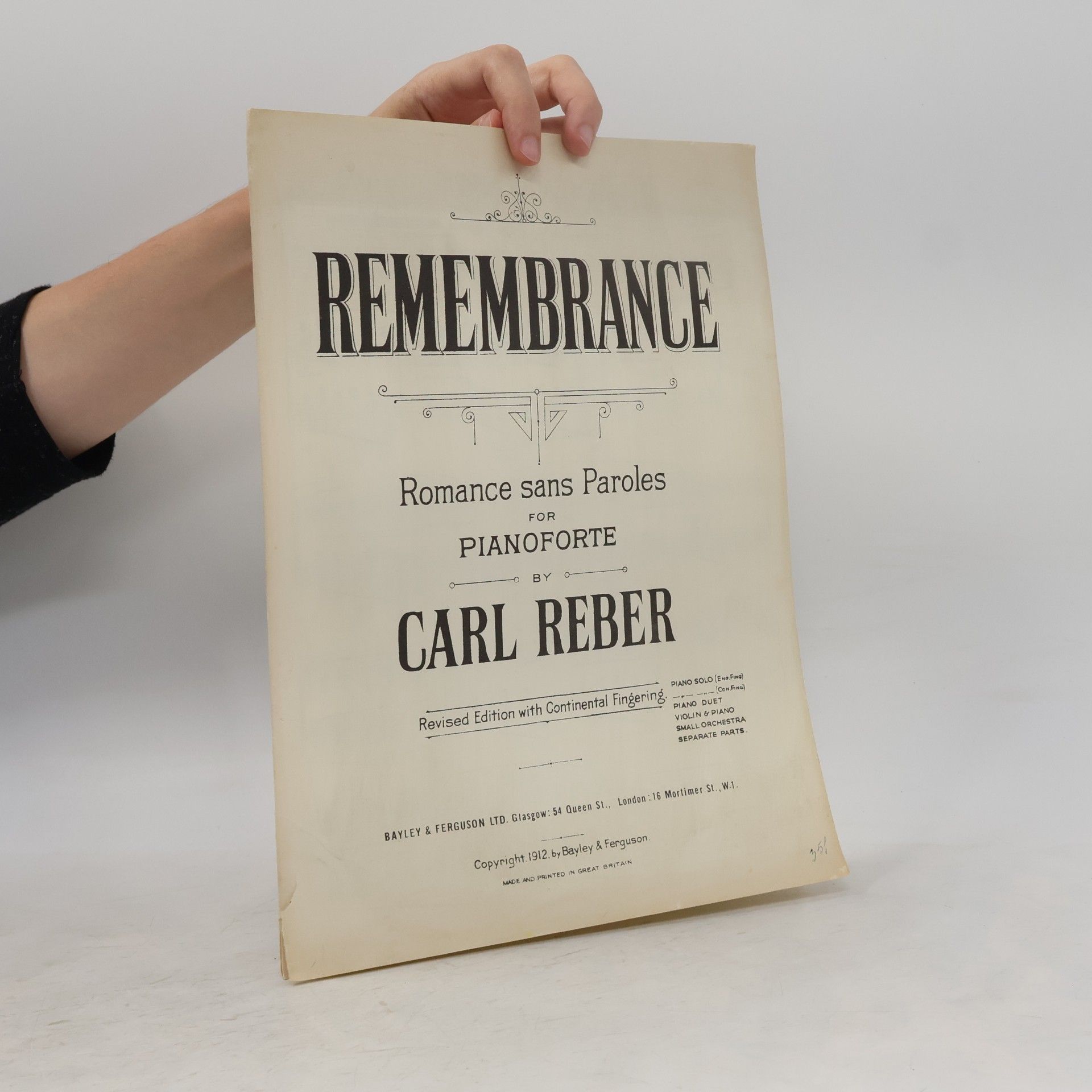 Carl Reber Remembrance. Romance sans Paroles for pianoforte